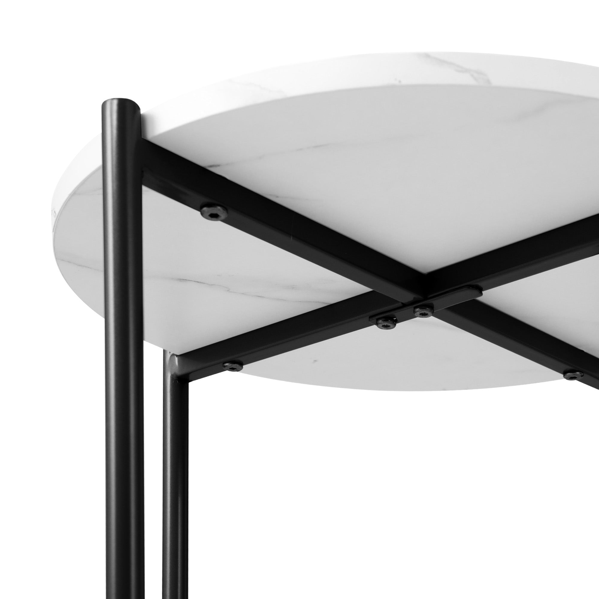 Oikiture Side End Table Coffee Sofa Bedside Nightstand Round Dual-Tier Marble - Sunyee