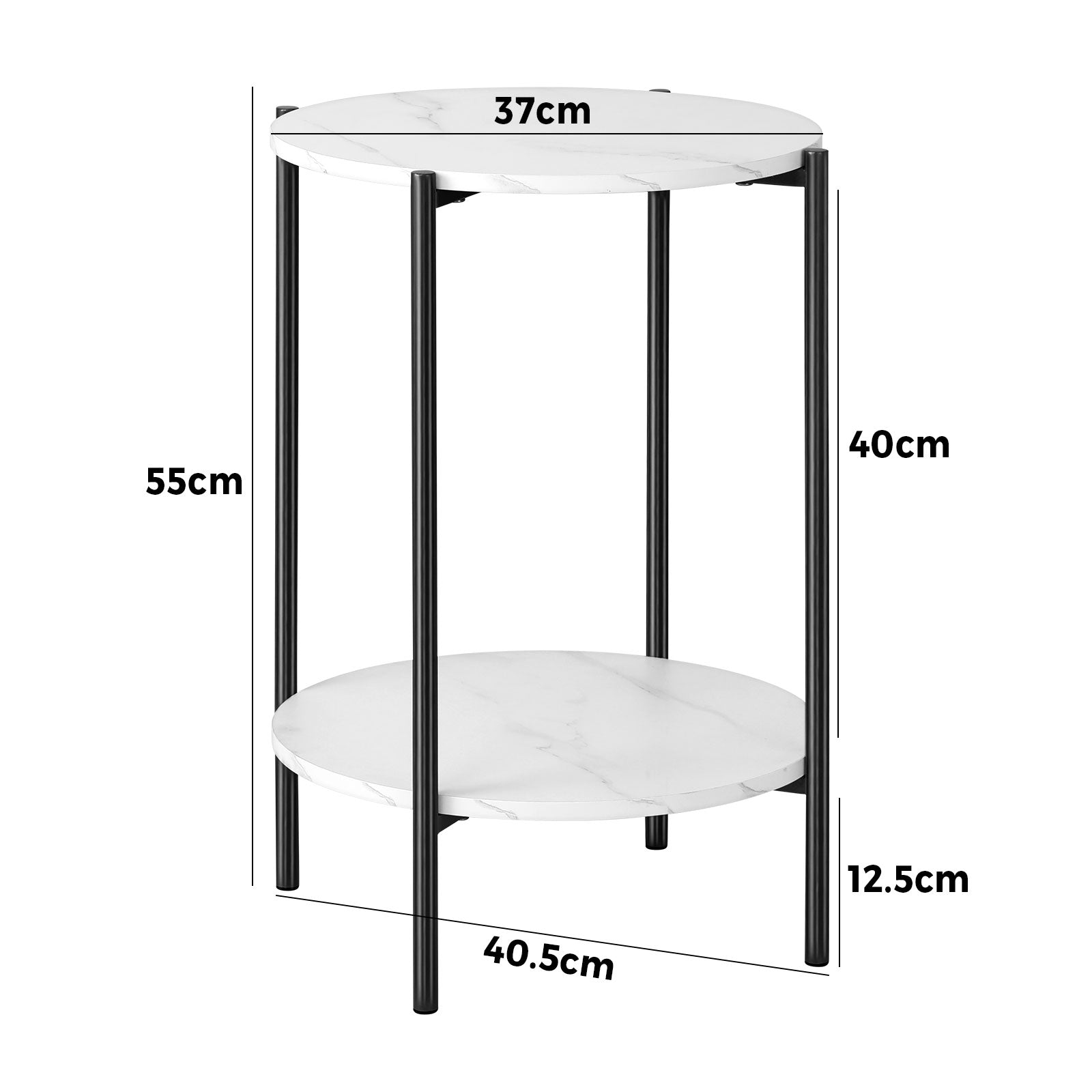 Oikiture Side End Table Coffee Sofa Bedside Nightstand Round Dual-Tier Marble - Sunyee