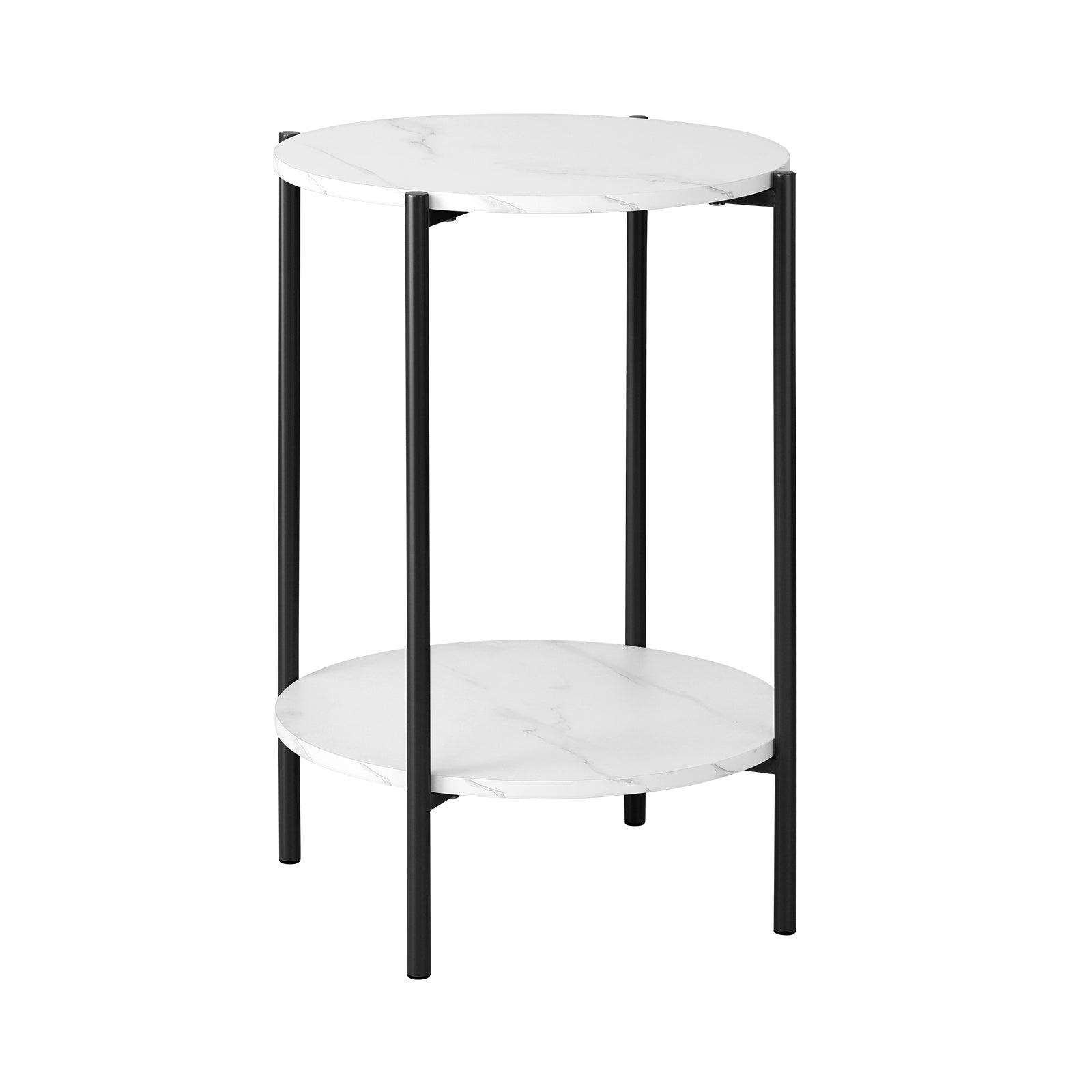 Oikiture Side End Table Coffee Sofa Bedside Nightstand Round Dual-Tier Marble - Sunyee