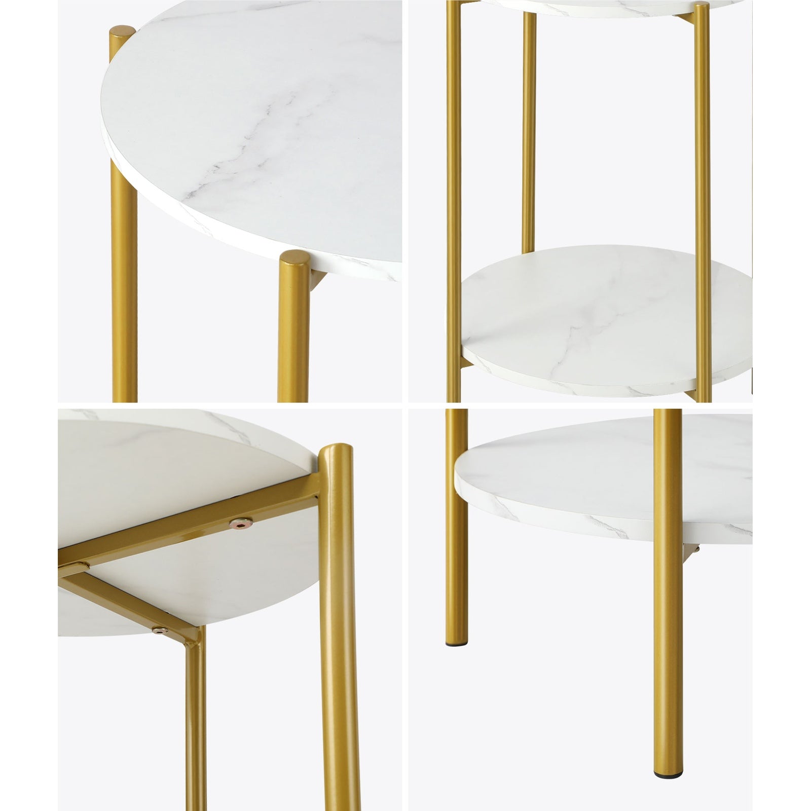 Oikiture Side End Table Coffee Sofa Bedside Nightstand Marble Round Dual-Tier - Sunyee