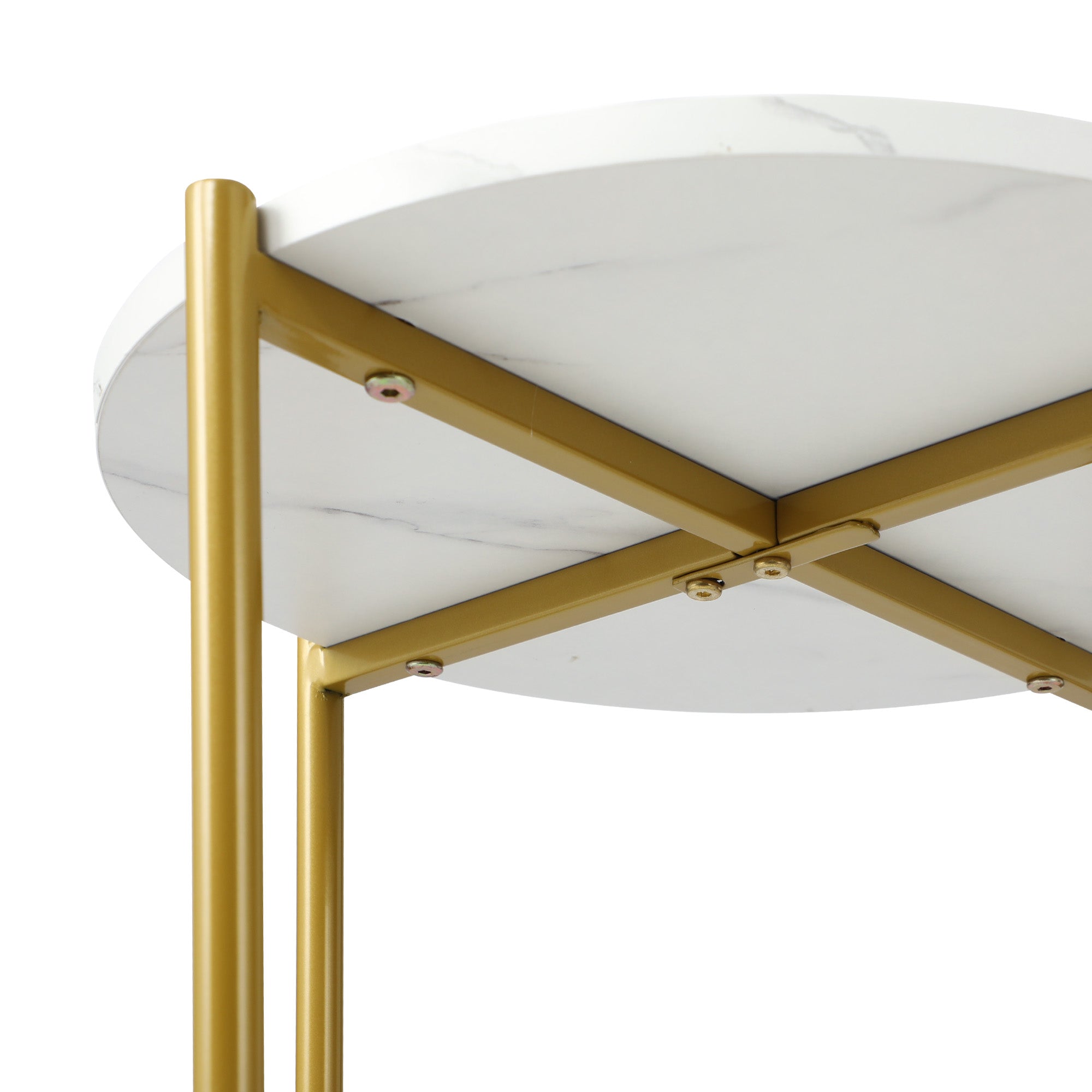 Oikiture Side End Table Coffee Sofa Bedside Nightstand Marble Round Dual-Tier - Sunyee