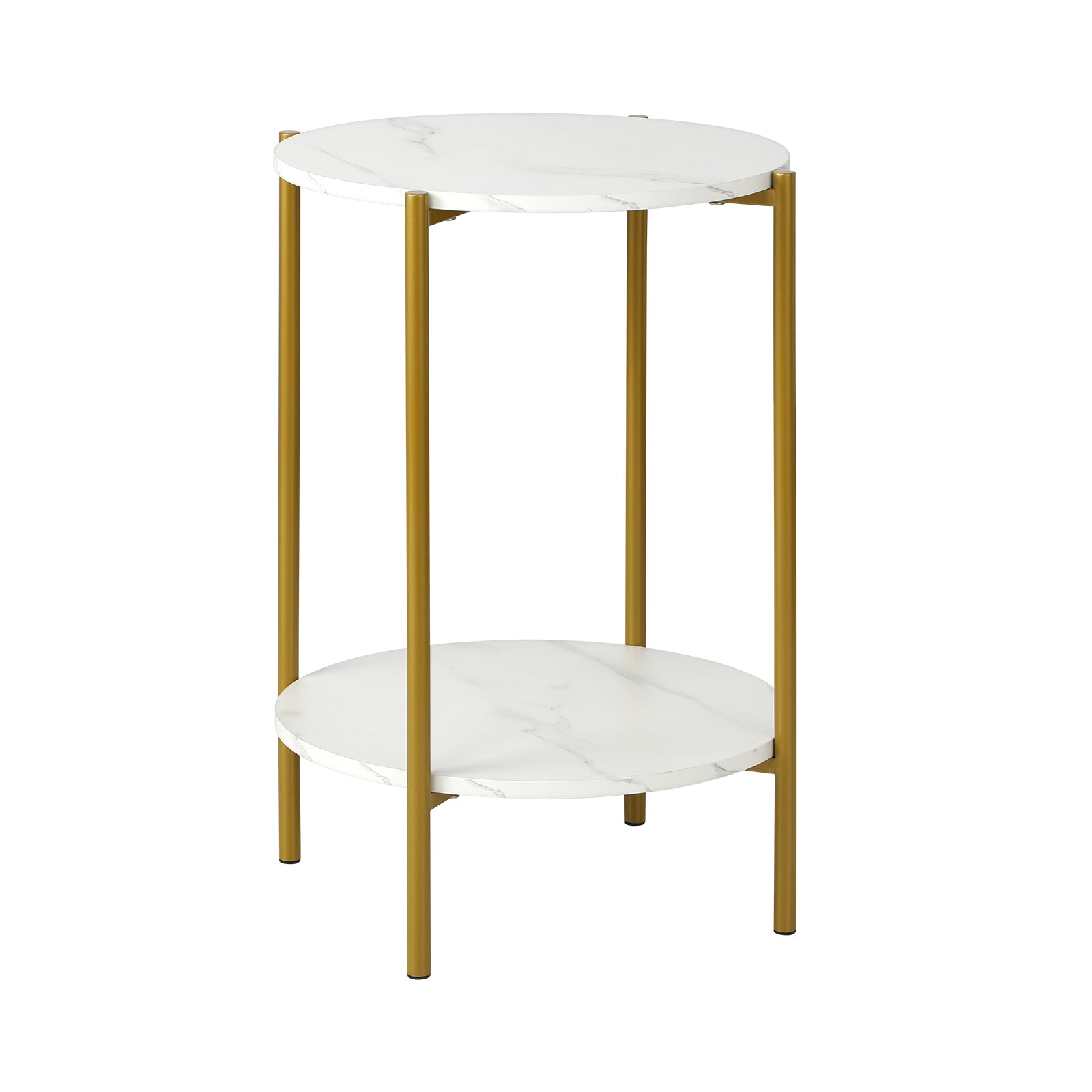 Oikiture Side End Table Coffee Sofa Bedside Nightstand Marble Round Dual-Tier - Sunyee