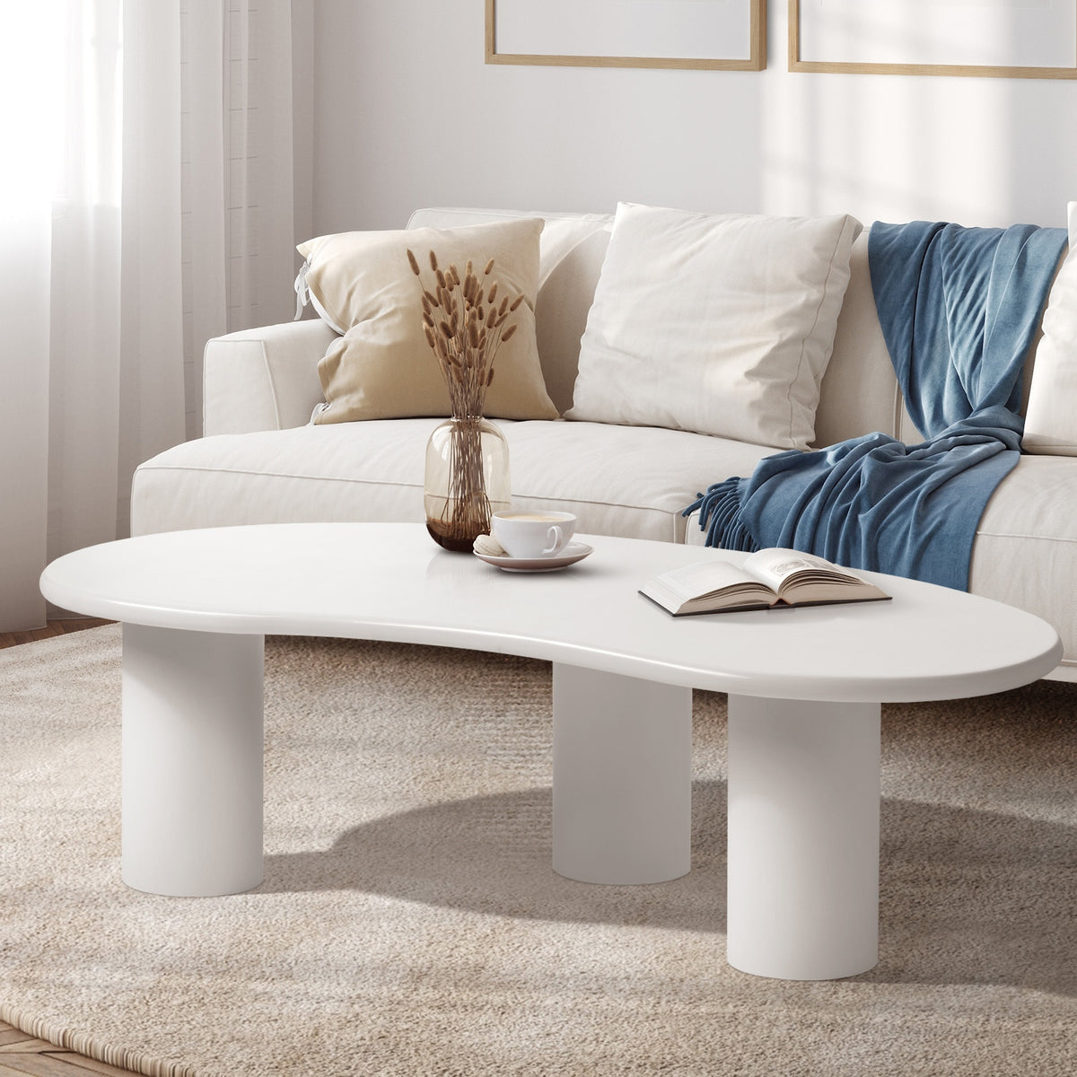 Oikiture Coffee Table Sofa Cafe Desk Side Tables Living Room Irregular White - Sunyee