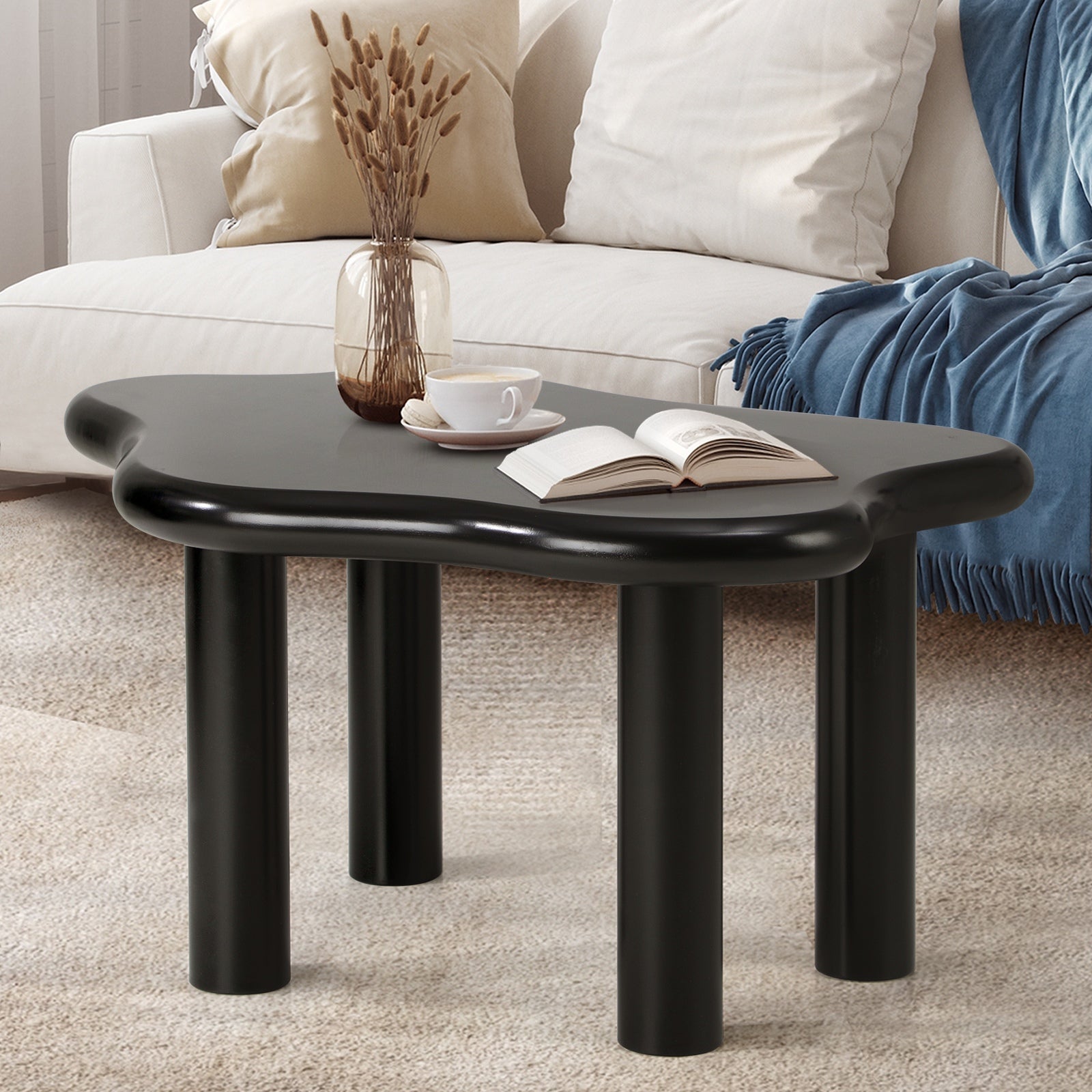 Oikiture Coffee Table Side Tables Sofa Cafe Desk Living Room Black Irregular - Sunyee