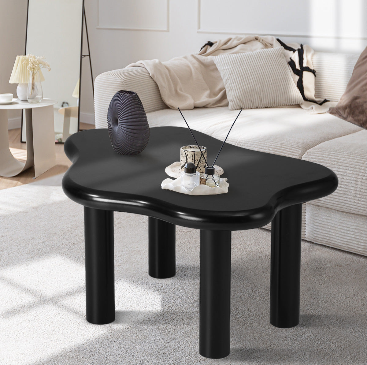 Oikiture Coffee Table Side Tables Sofa Cafe Desk Living Room Black Irregular - Sunyee