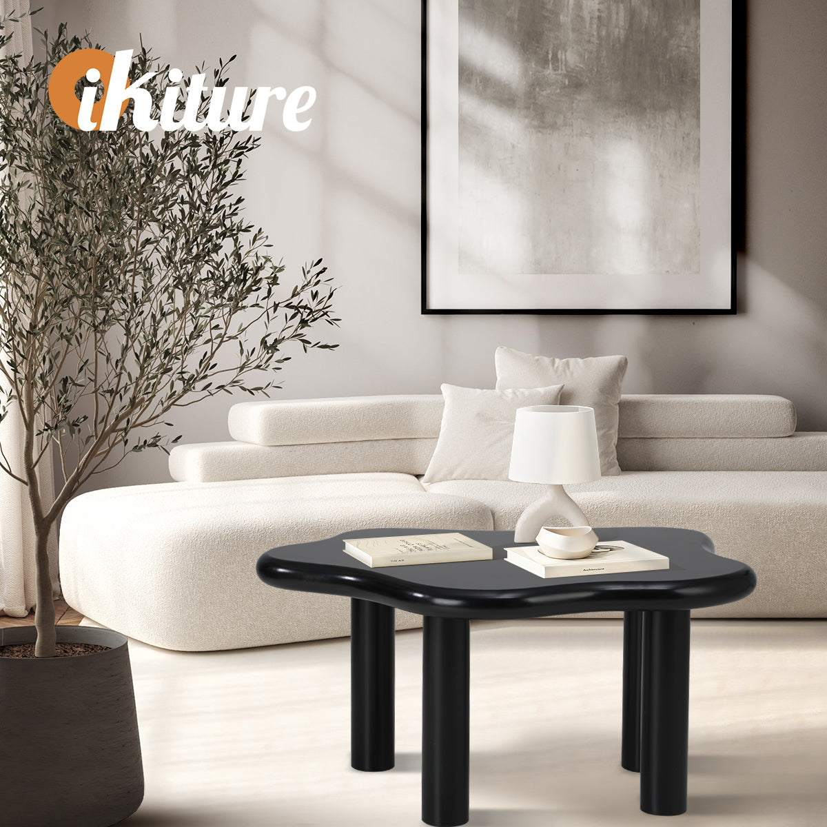 Oikiture Coffee Table Side Tables Sofa Cafe Desk Living Room Black Irregular - Sunyee