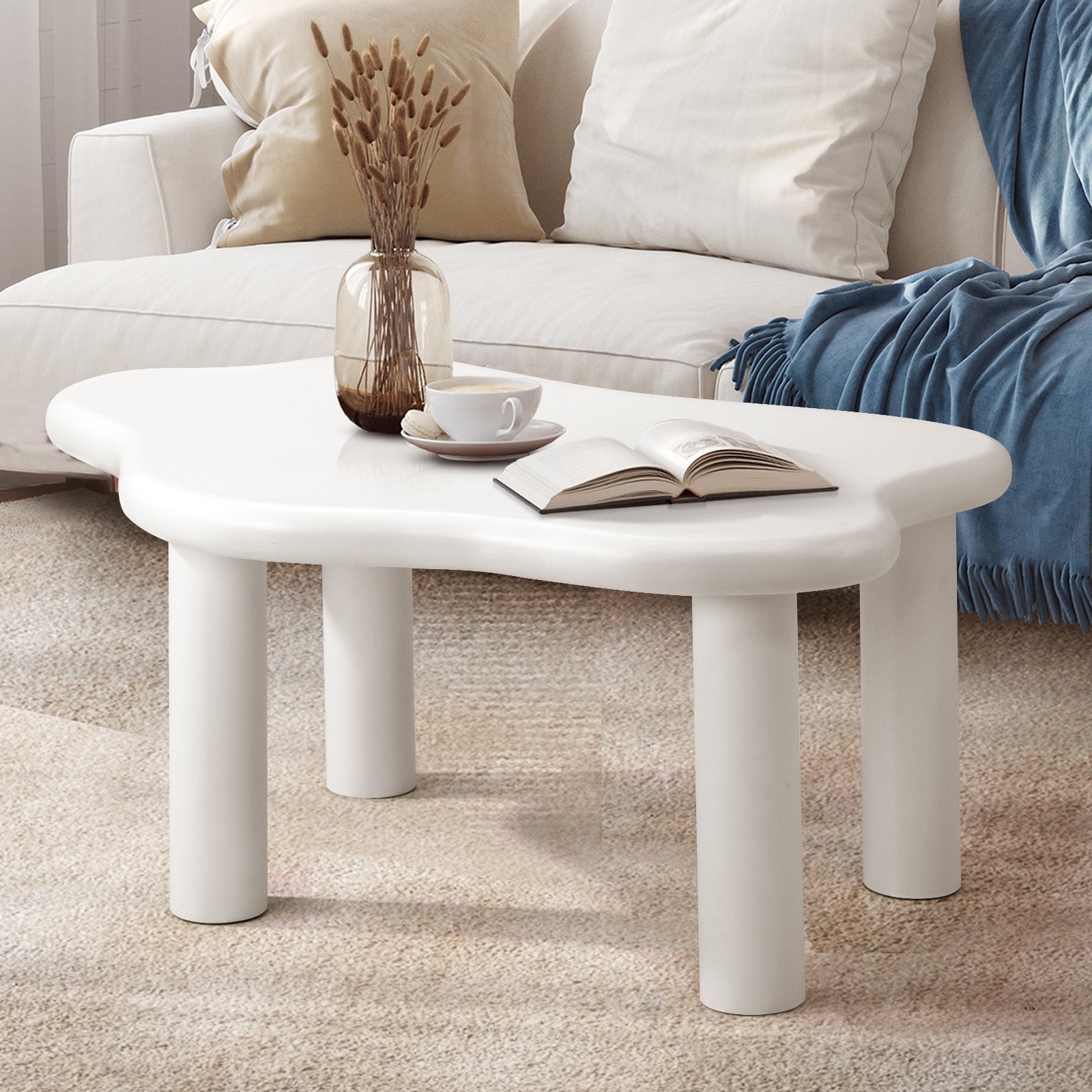Oikiture Coffee Table Side Tables Sofa Cafe Desk Living Room White Irregular - Sunyee