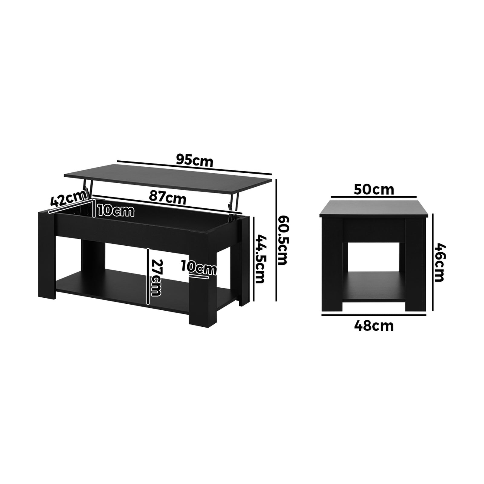Oikiture Coffee Table Lift Up Top Convertible Storage Book Shelf