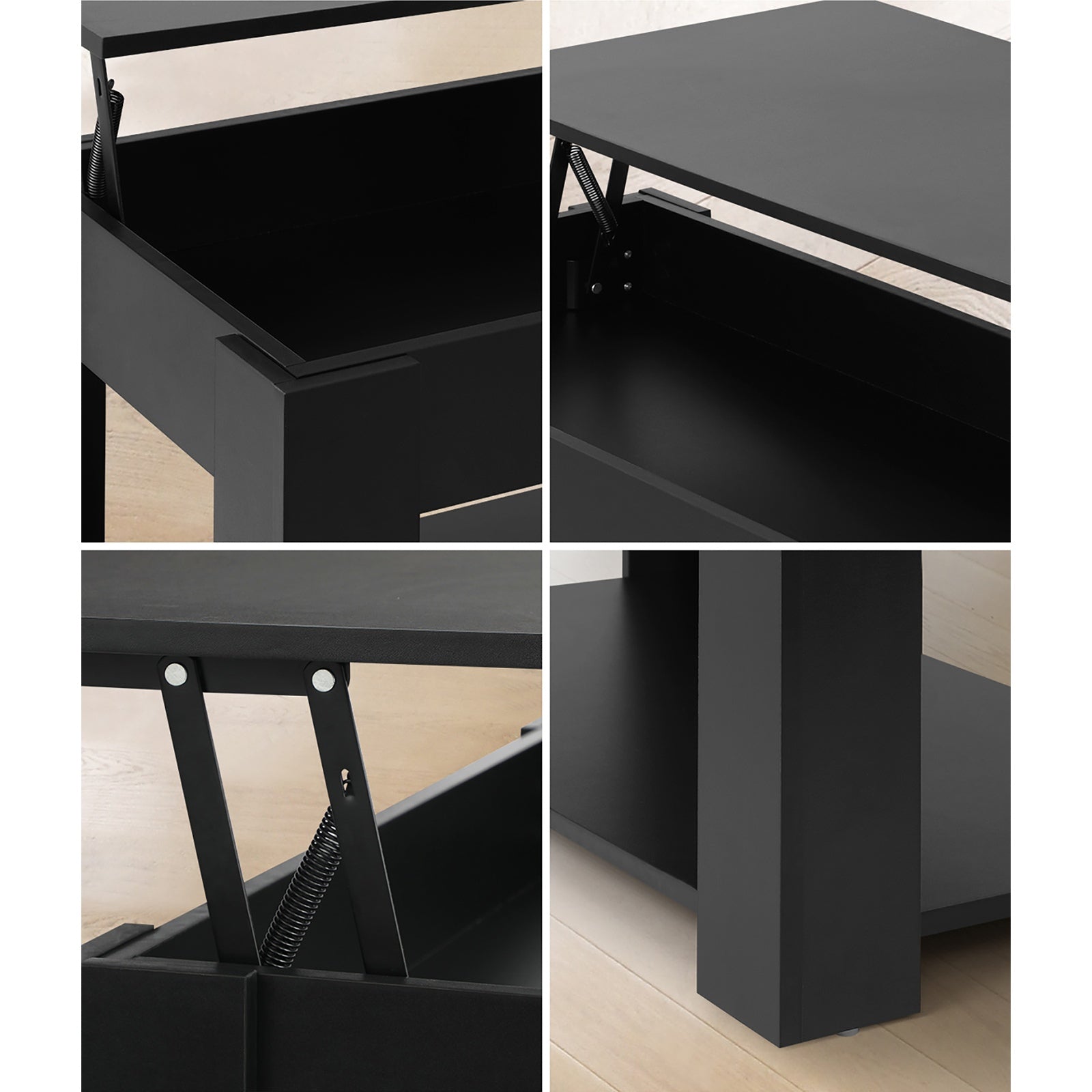 Oikiture Coffee Table Lift Up Top Modern Tables Hidden Book Storage Black - Sunyee