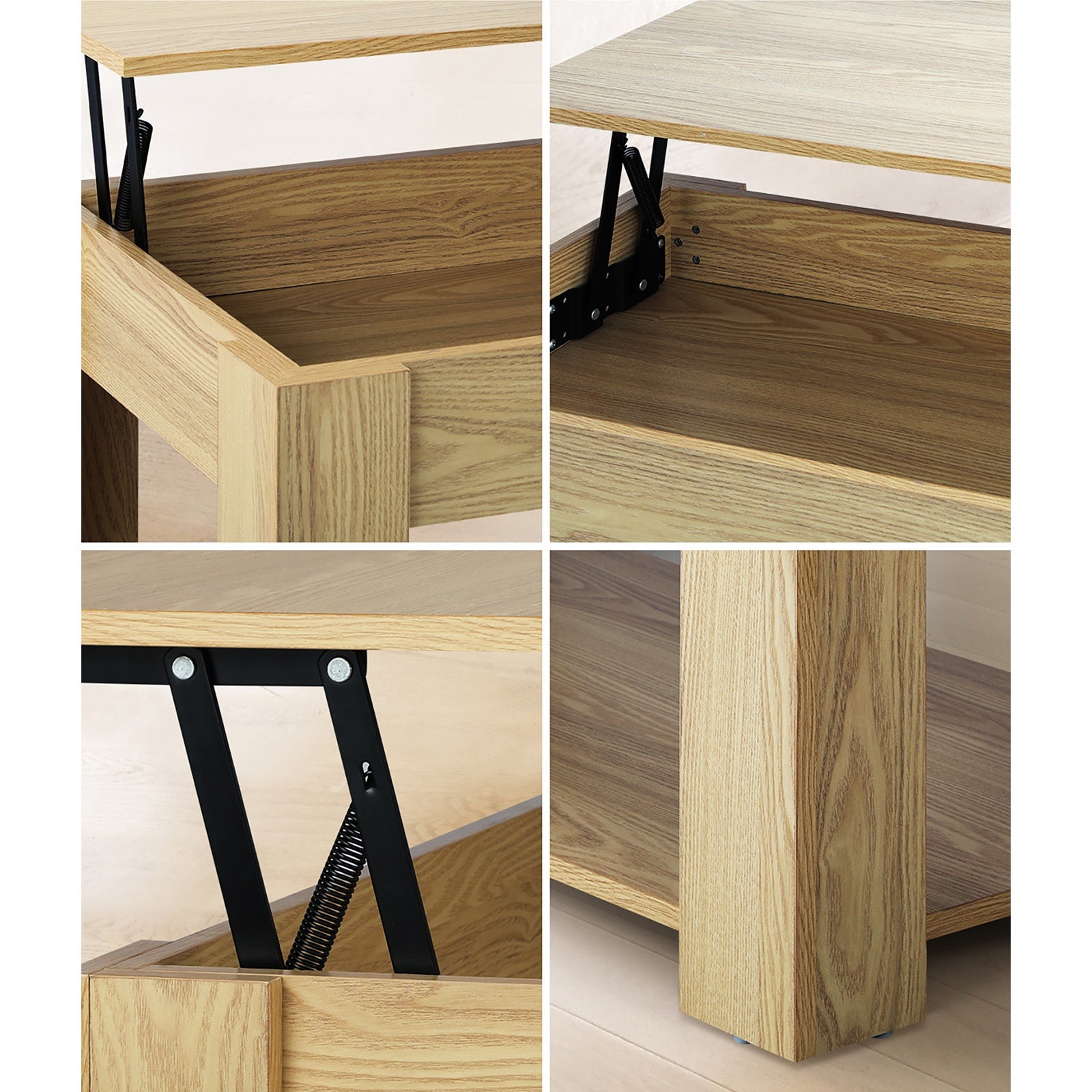 Oikiture Coffee Table Lift Up Top Modern Tables Hidden Book Storage Natural - Sunyee