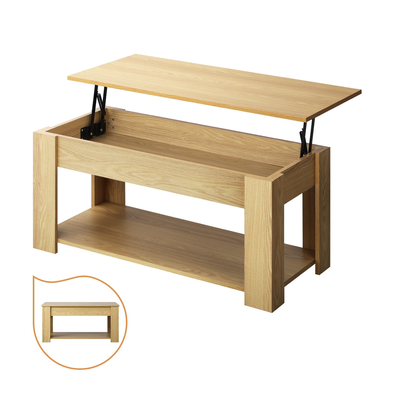 Oikiture Coffee Table Lift Up Top Convertible Storage Book Shelf