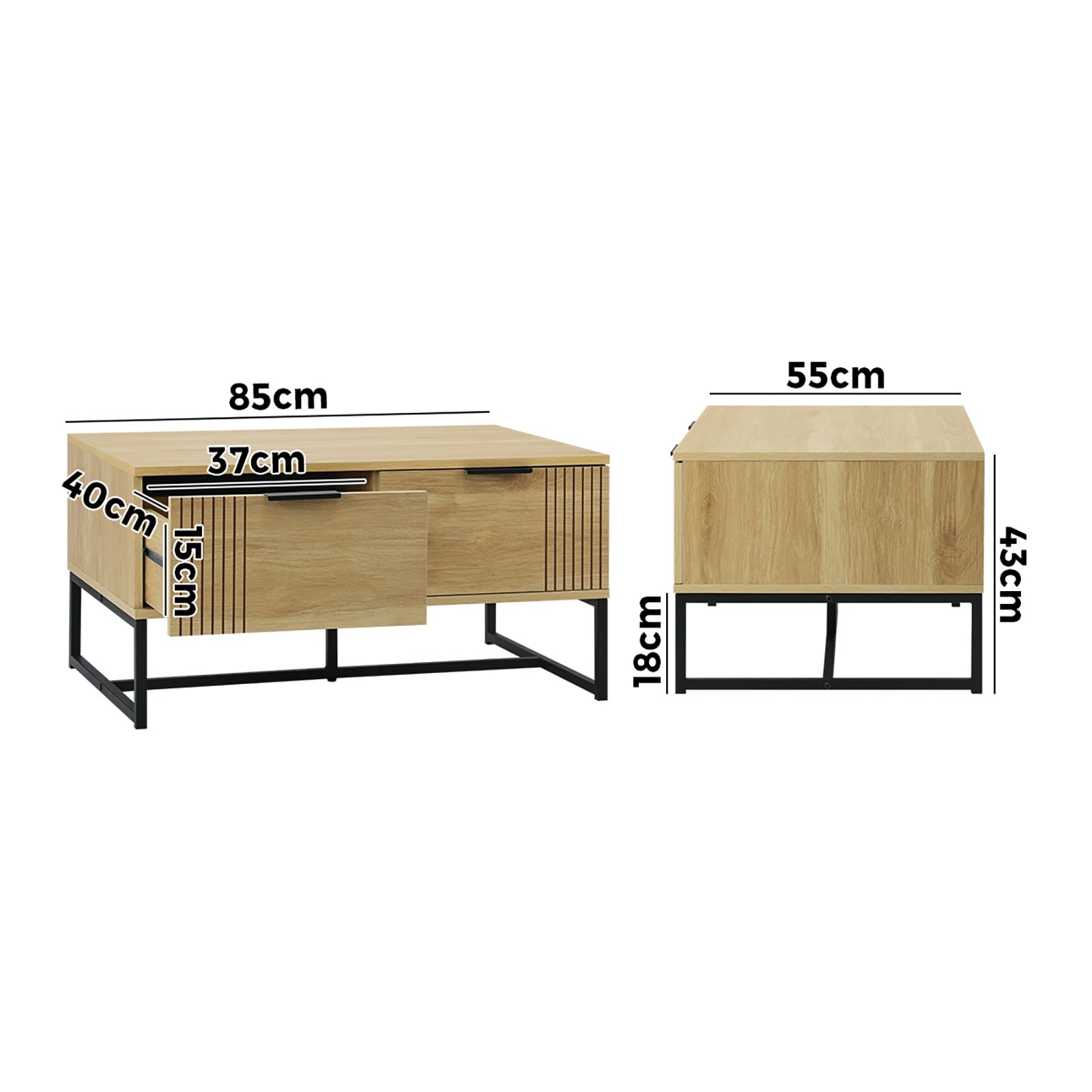 Oikiture Coffee Table Storage Drawers Side Tables Sofa Cafe Desk Wooden Natural - Sunyee