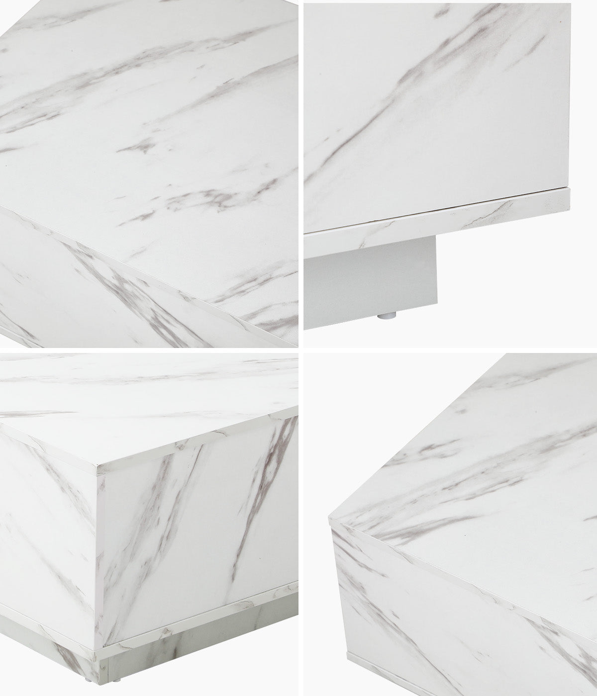 Oikiture Coffee Table Side Tables Sofa Cafe Desk Marble Effect Wooden White - Sunyee