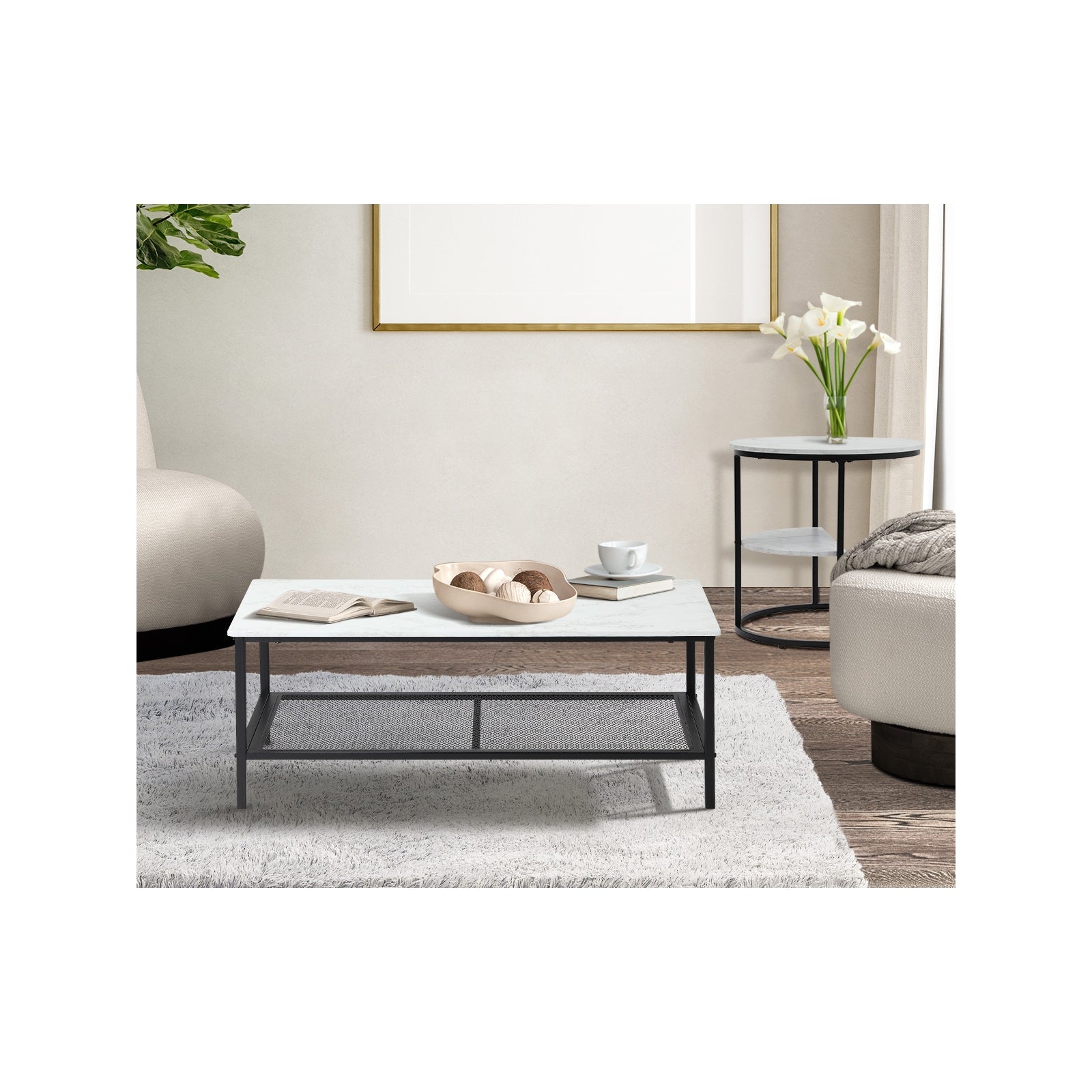 Oikiture Nesting Coffee Table Set of 2 Side End Tables Detachable Faux Marble - Sunyee