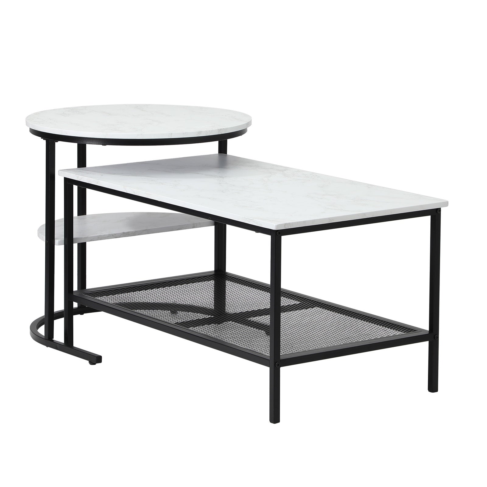 Oikiture Nesting Coffee Table Set of 2 Side End Tables Detachable Faux Marble - Sunyee