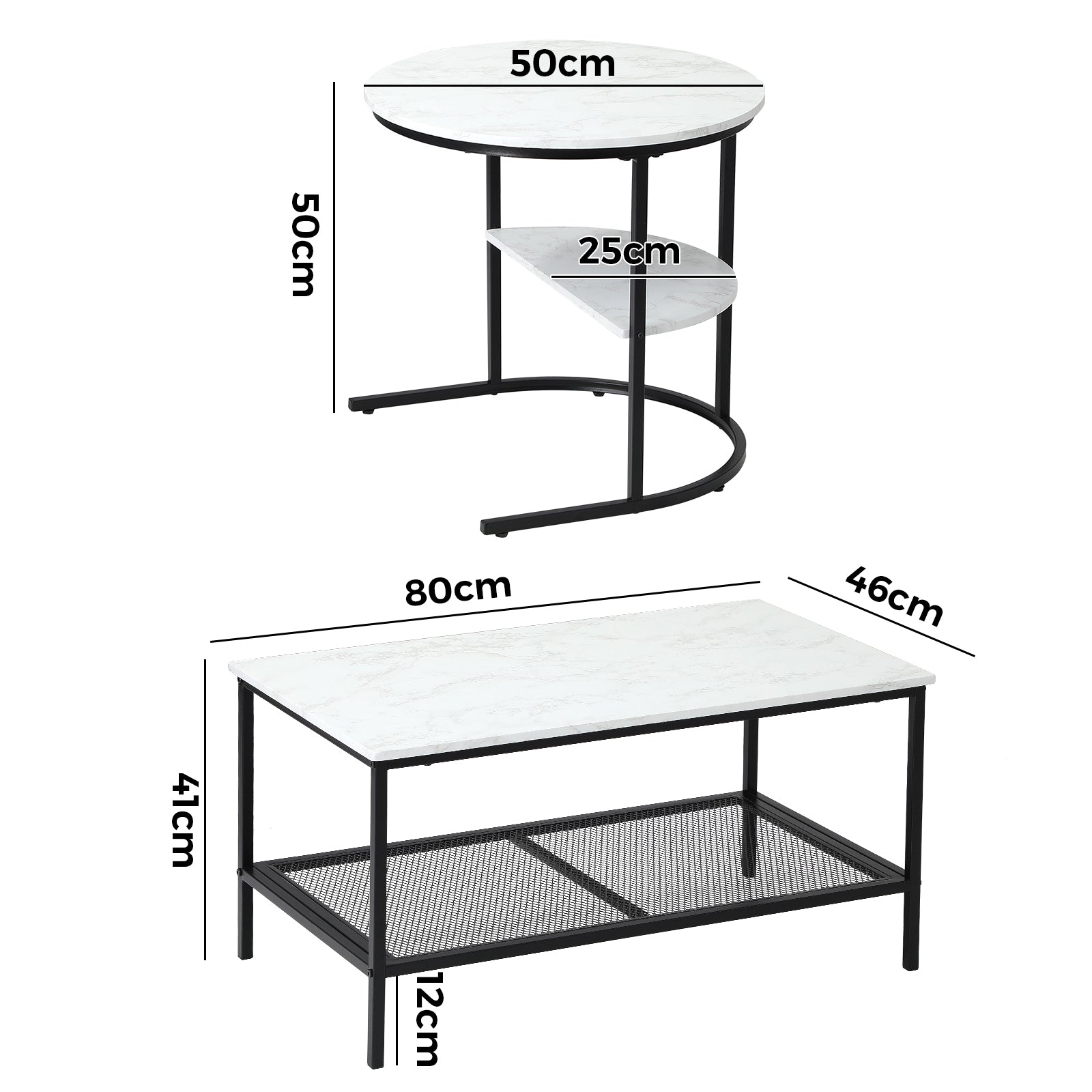 Oikiture Nesting Coffee Table Set of 2 Side End Tables Detachable Faux Marble - Sunyee