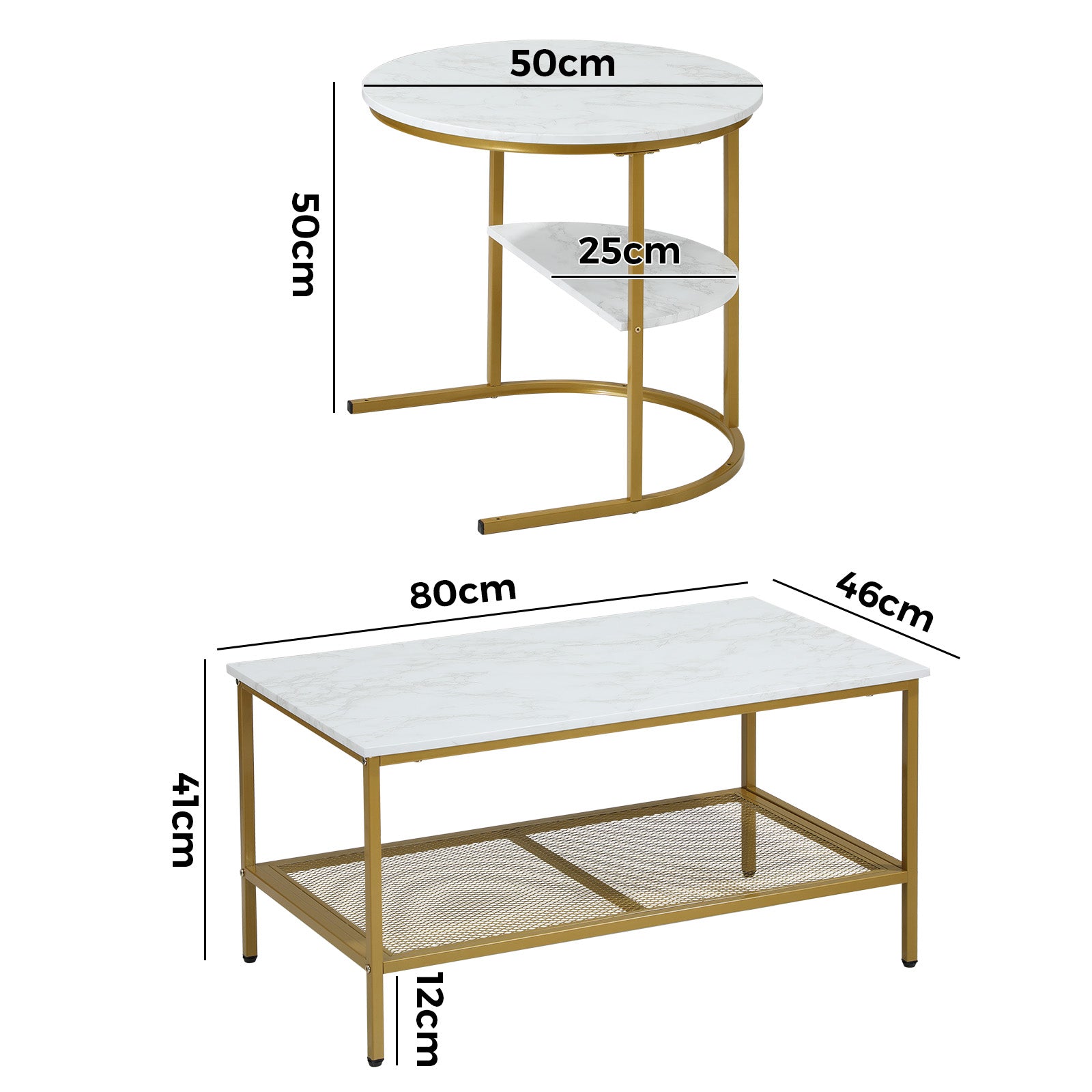 Oikiture Nesting Coffee Table Set of 2 Side End Table Detachable Faux Marble Top - Sunyee