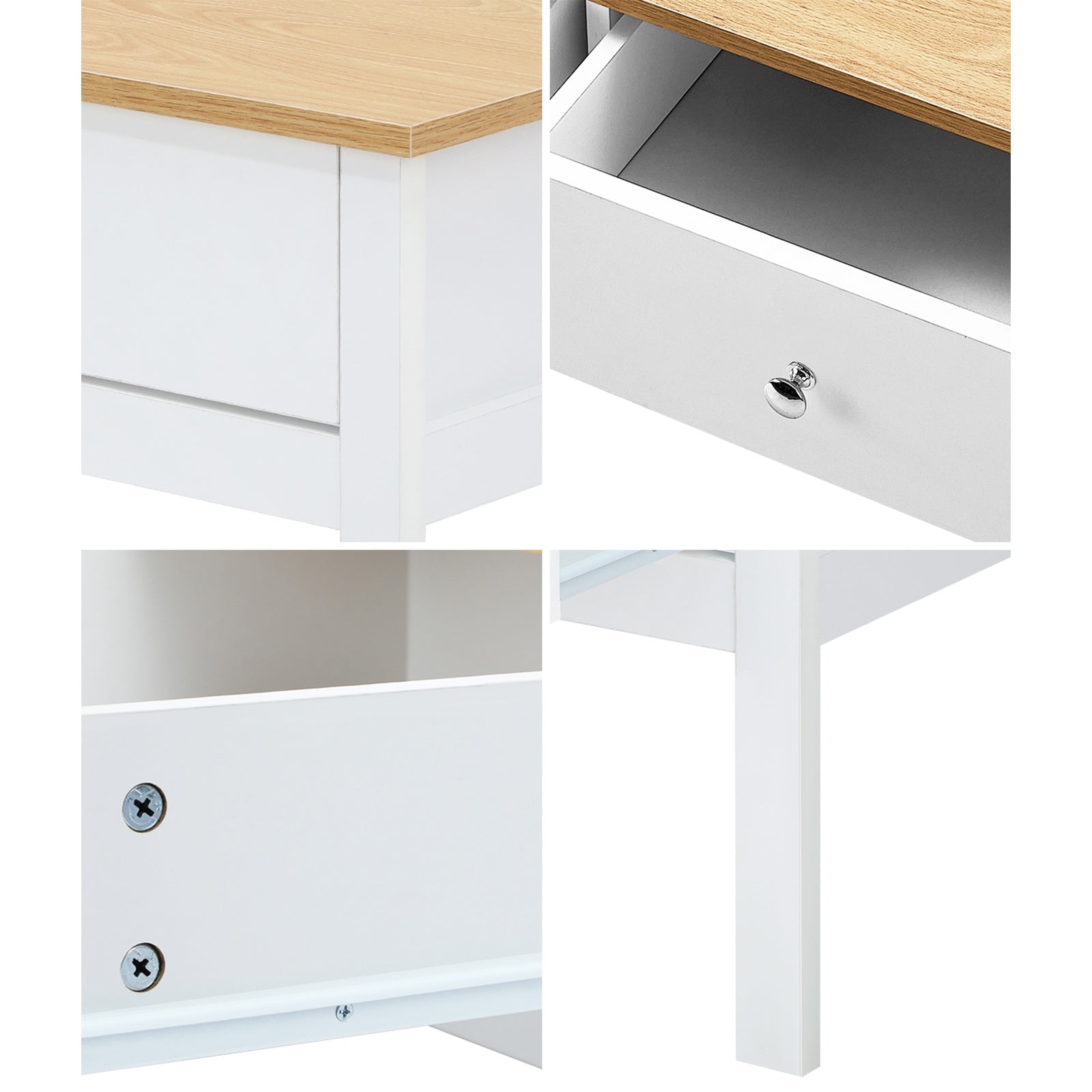 Oikiture Coffee Table Storage Drawers Side Tables Sofa Cafe Desk Natural White - Sunyee