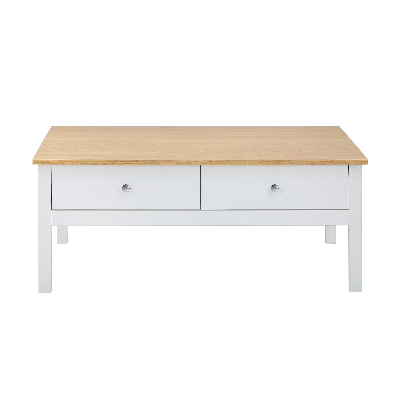 Oikiture Coffee Table Storage Drawers Side Tables Sofa Cafe Desk Natural White - Sunyee
