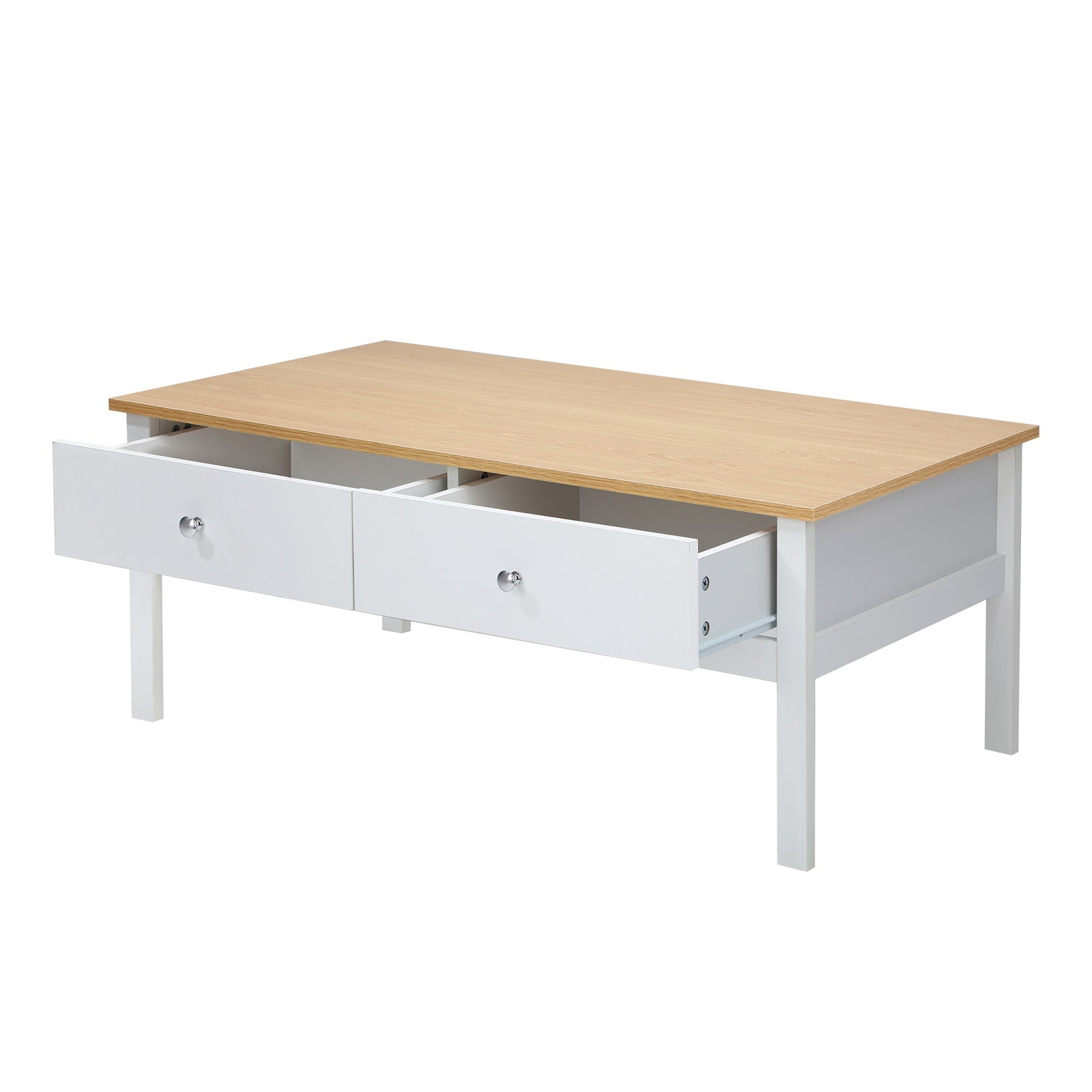 Oikiture Coffee Table Storage Drawers Side Tables Sofa Cafe Desk Natural White - Sunyee