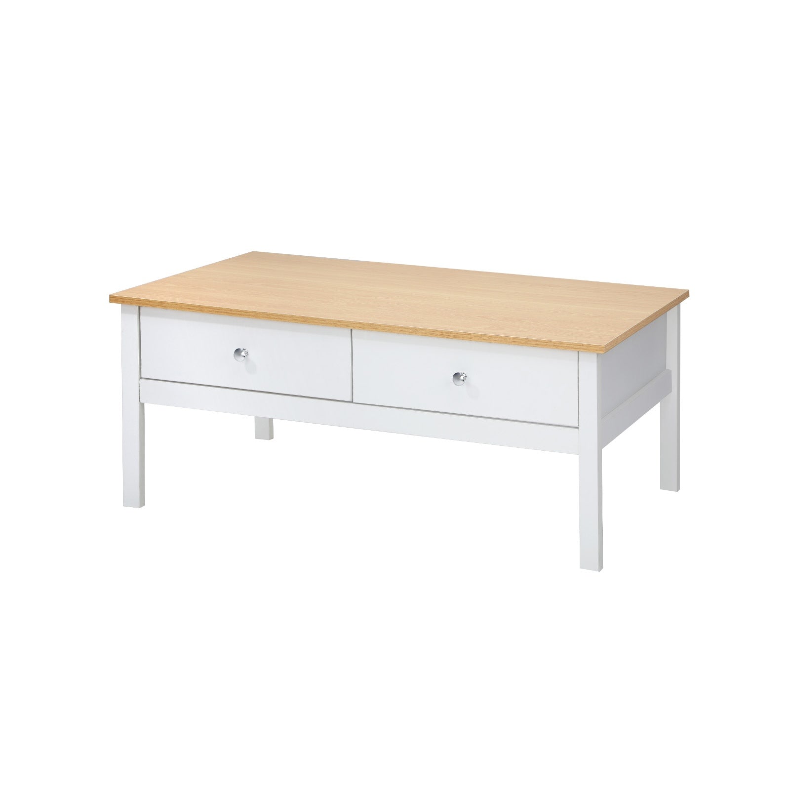 Oikiture Coffee Table Storage Drawers Side Tables Sofa Cafe Desk Natural White - Sunyee