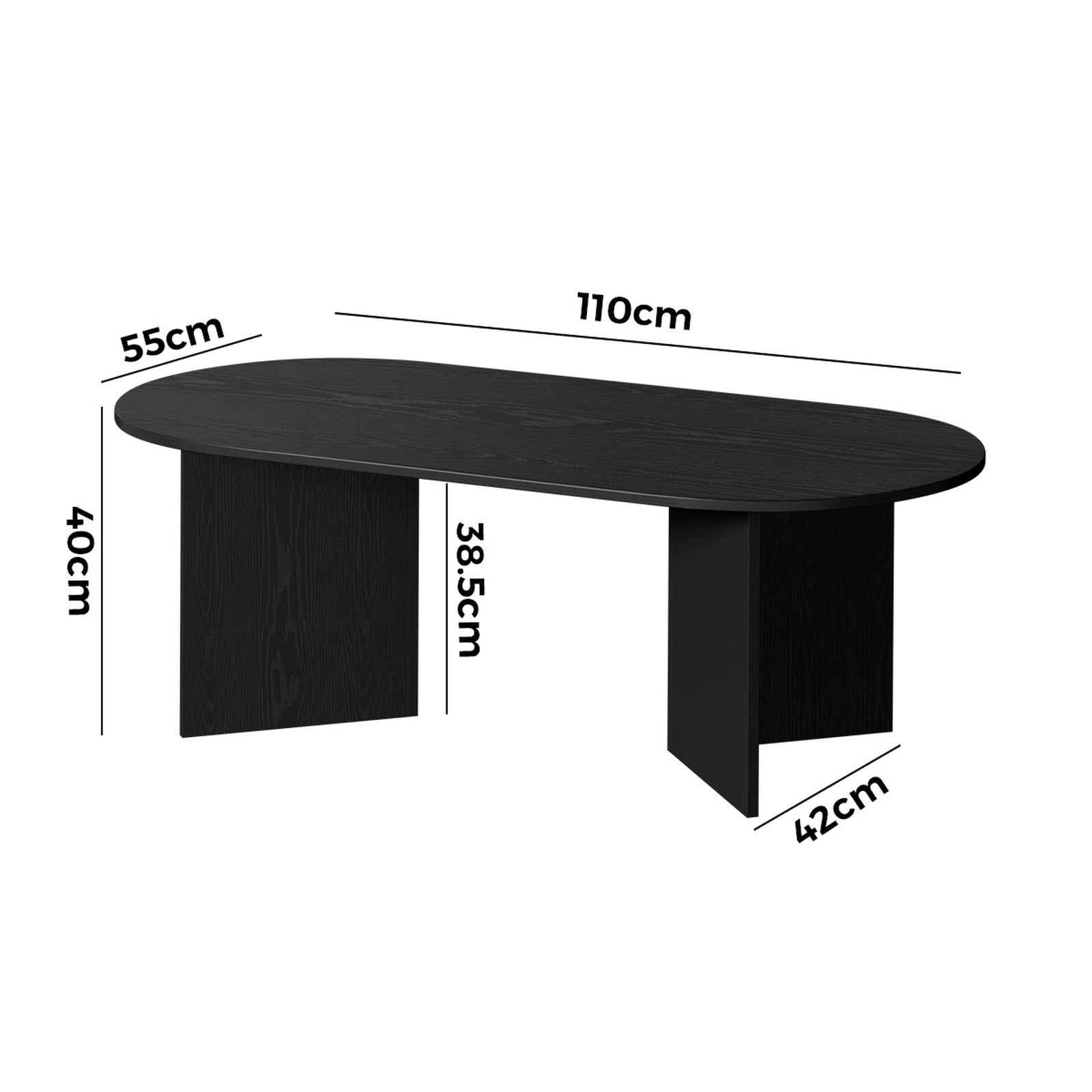 Oikiture Coffee Table Sofa End Table Oval Side Cafe Desk Timber Black