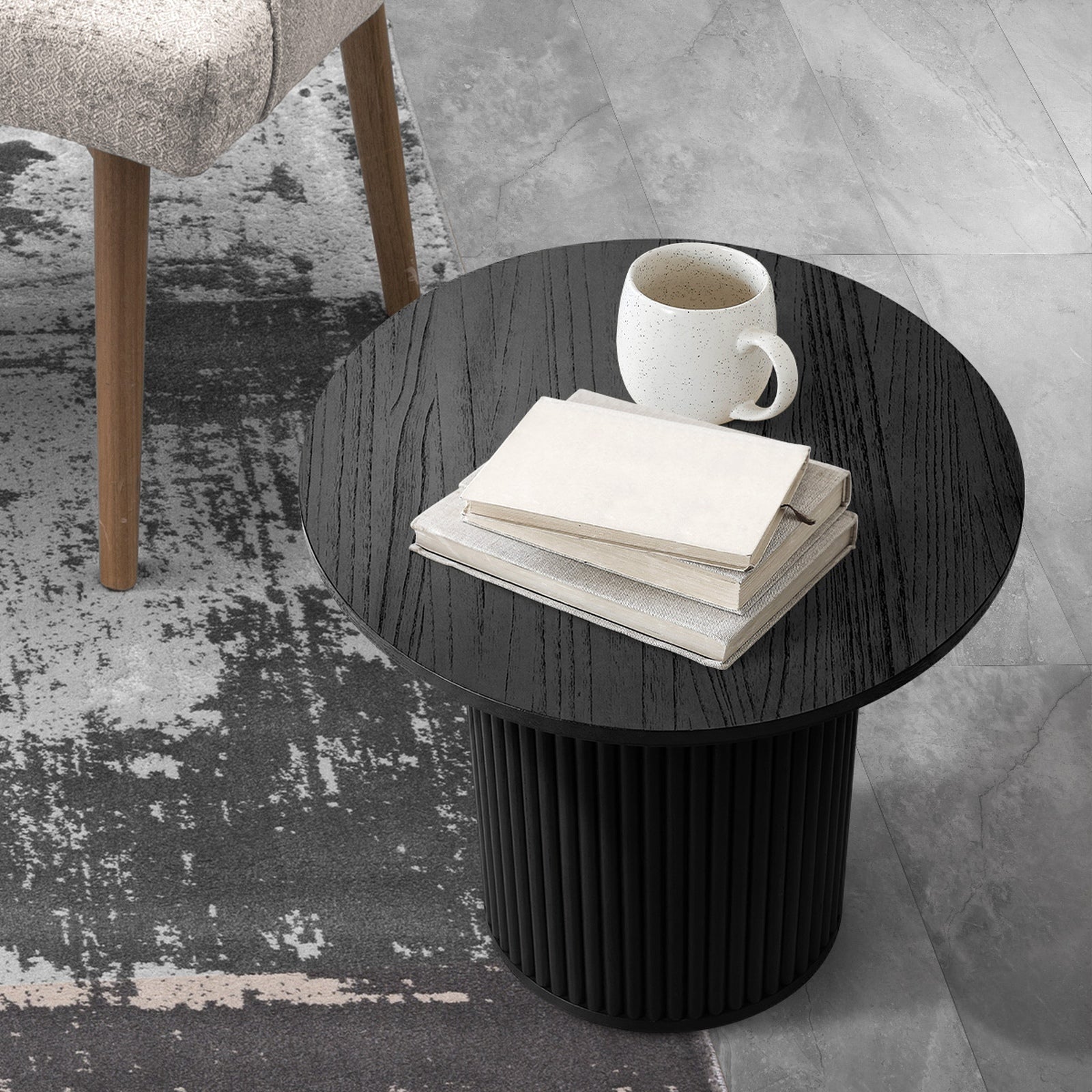 Oikiture Coffee Table Side End Tables Sofa Desk Bedside Round Wood Black - Sunyee