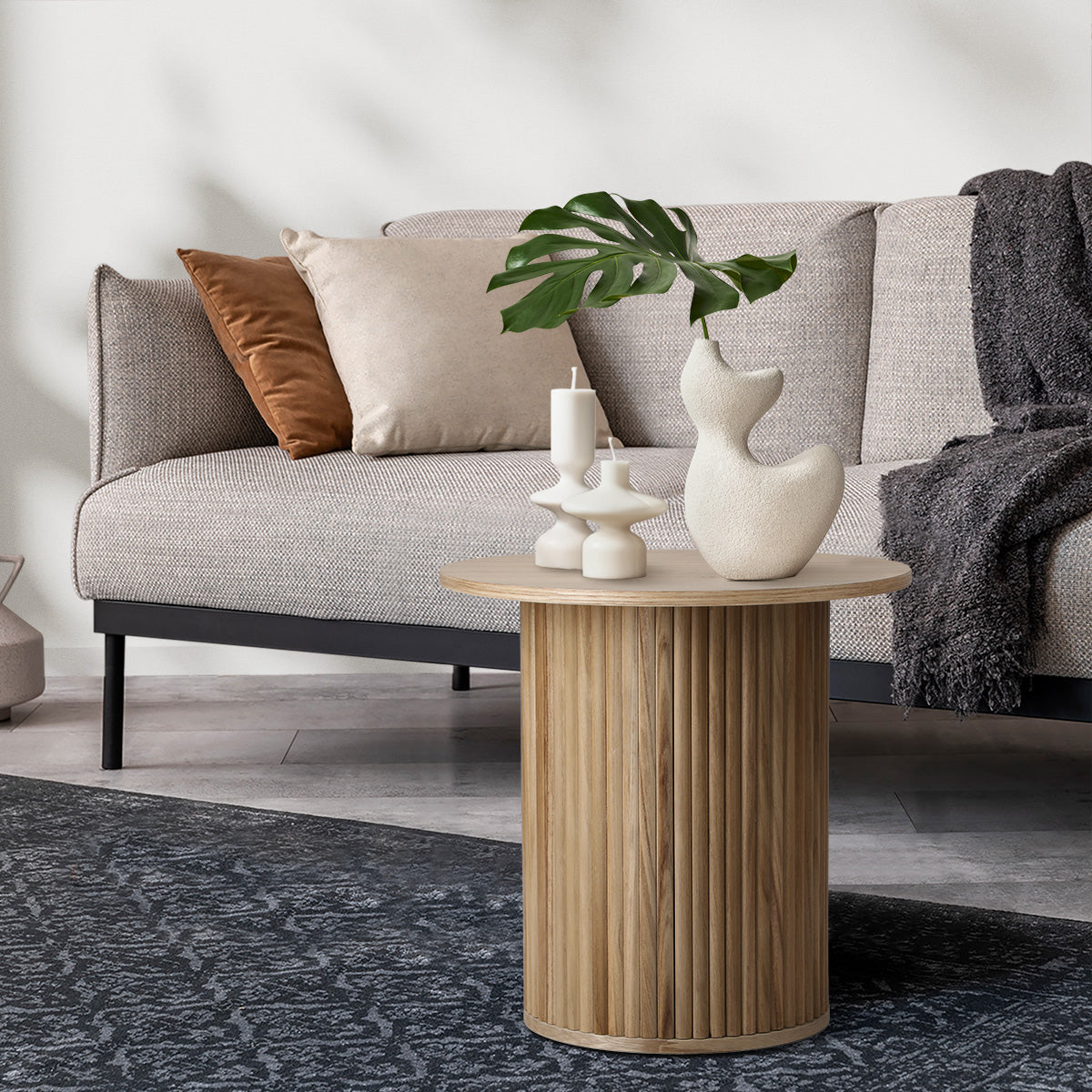 Oikiture Coffee Table Side End Tables Sofa Desk Bedside Round Wood Natural - Sunyee