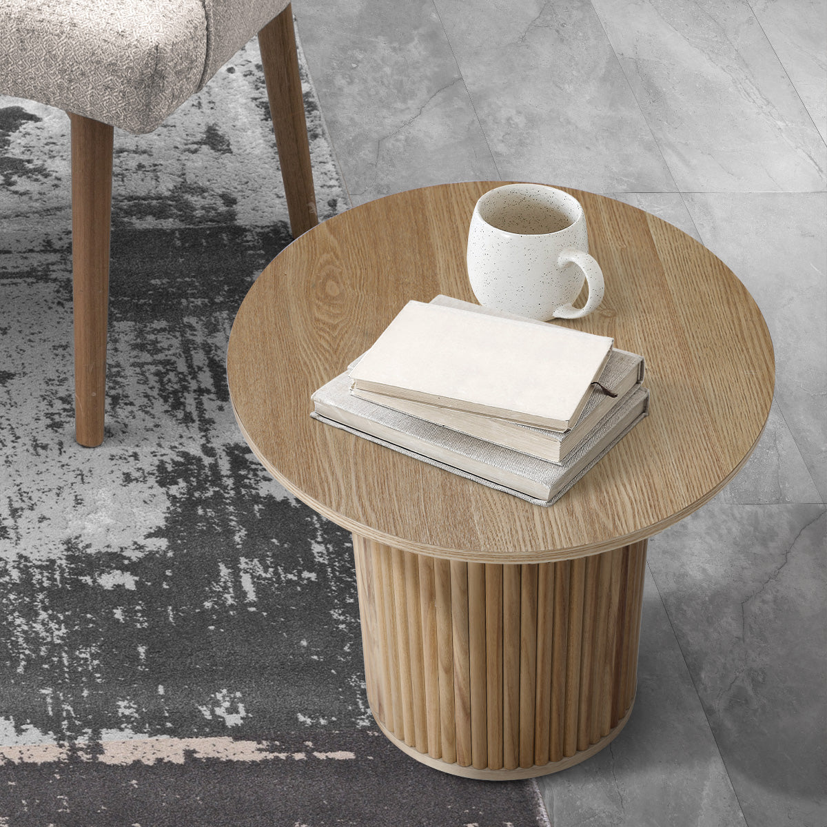 Oikiture Coffee Table Side End Tables Sofa Desk Bedside Round Wood Natural - Sunyee