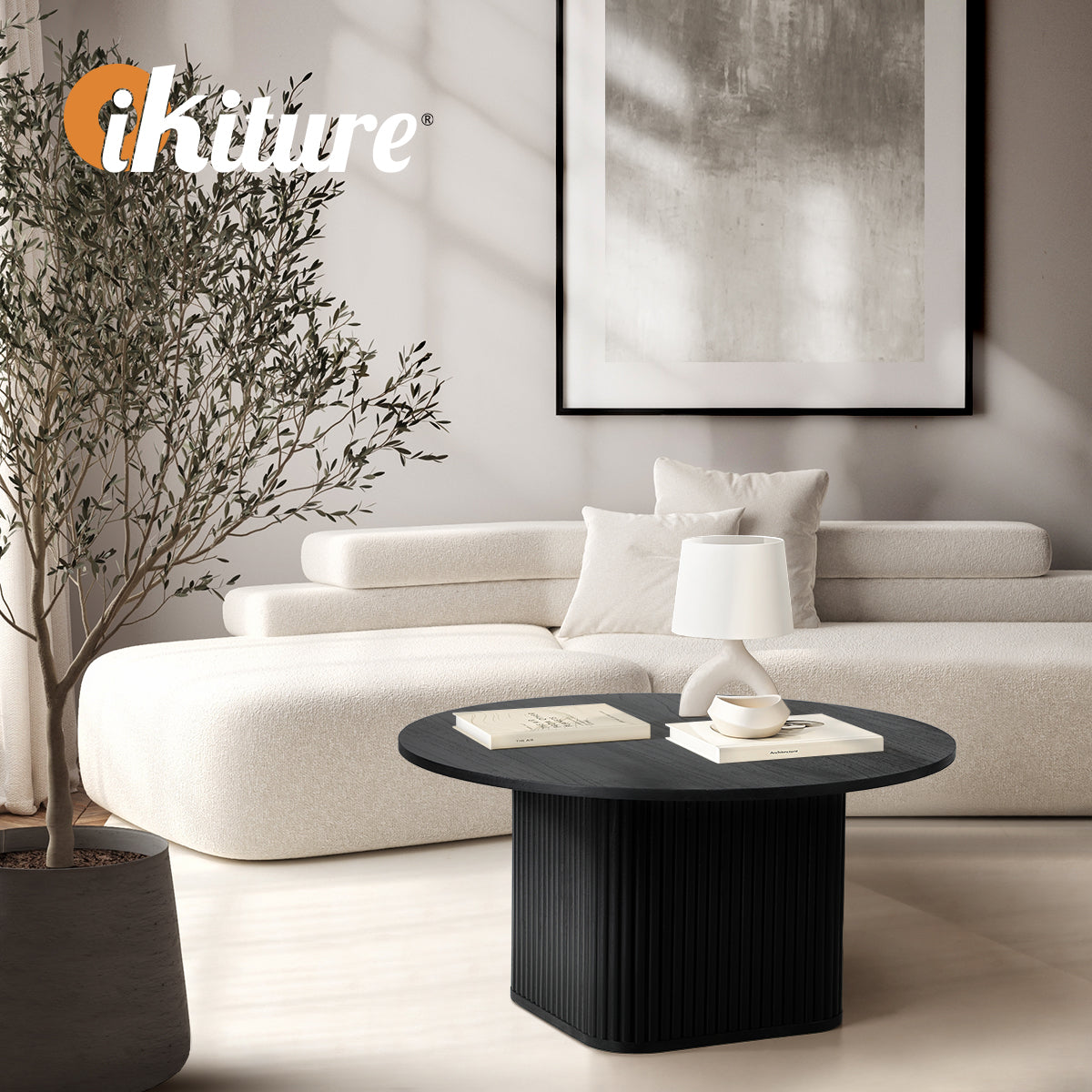 Oikiture Coffee Table Side End Tables Sofa Desk Round Wooden Furniture Black - Sunyee