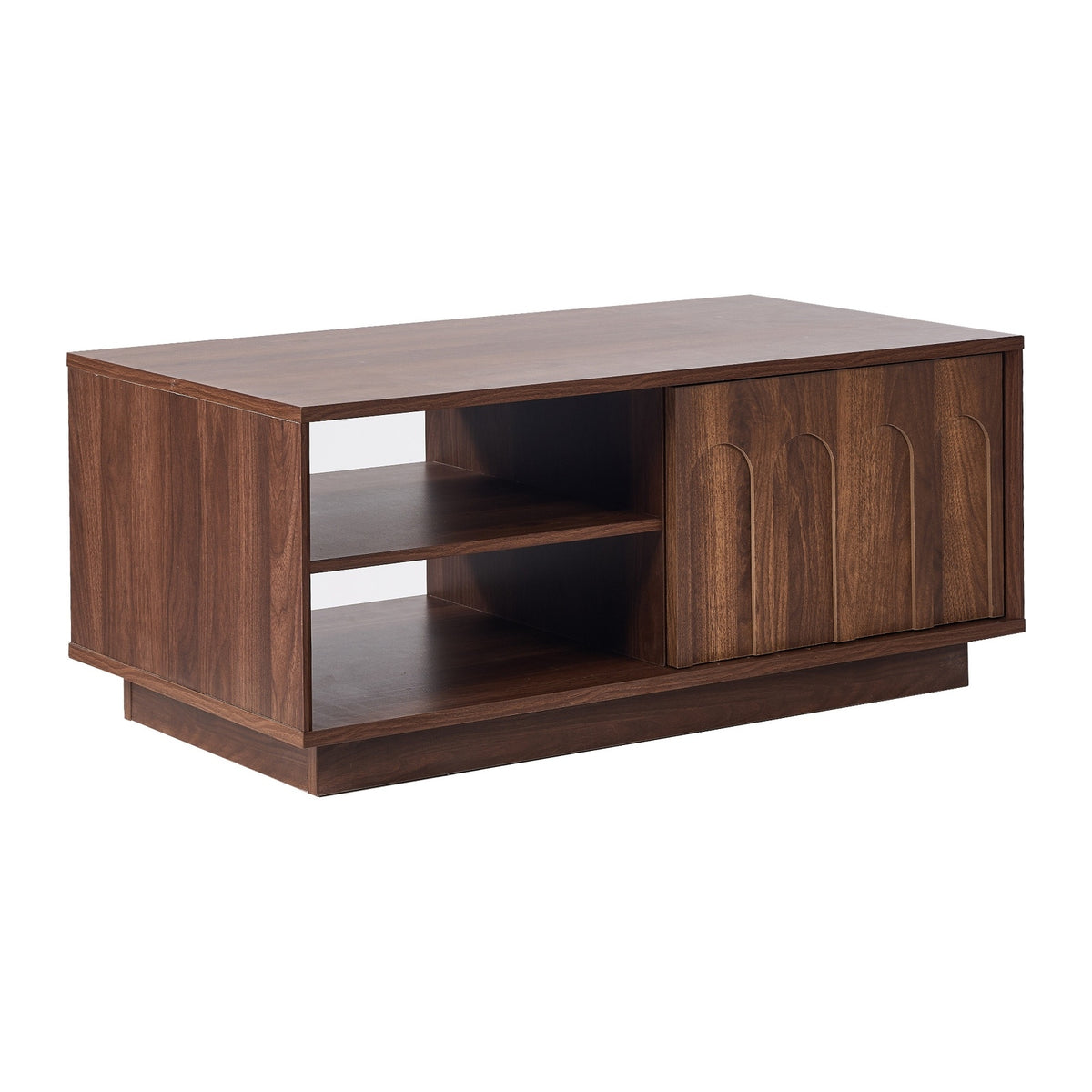 Oikiture Coffee Table 88cm Central Table Storage Drawer 2 Open Shelves Walnut