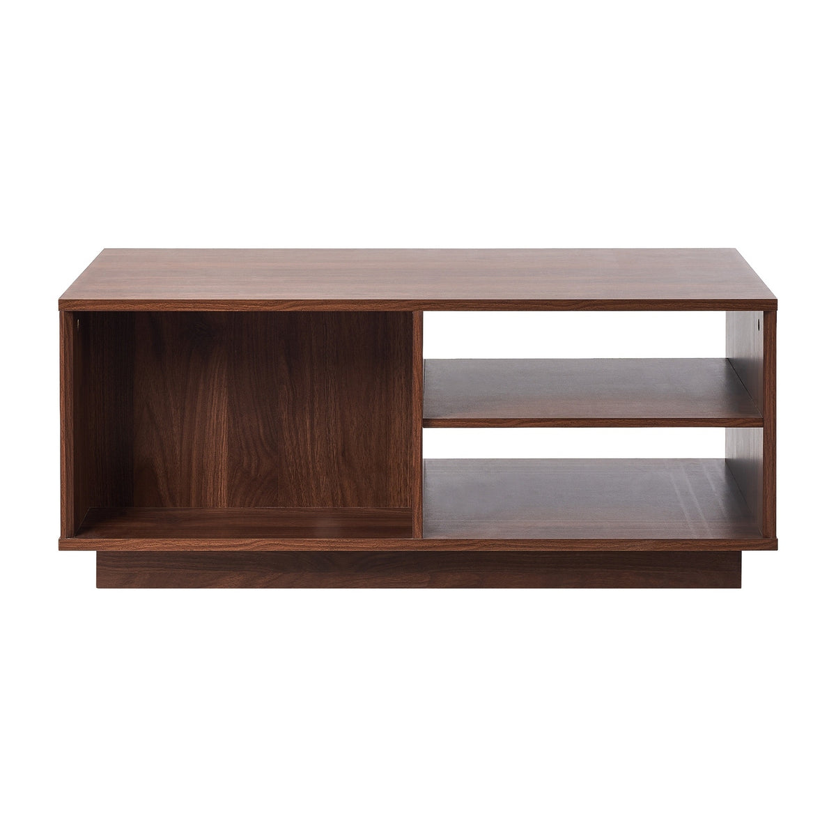 Oikiture Coffee Table 88cm Central Table Storage Drawer 2 Open Shelves Walnut