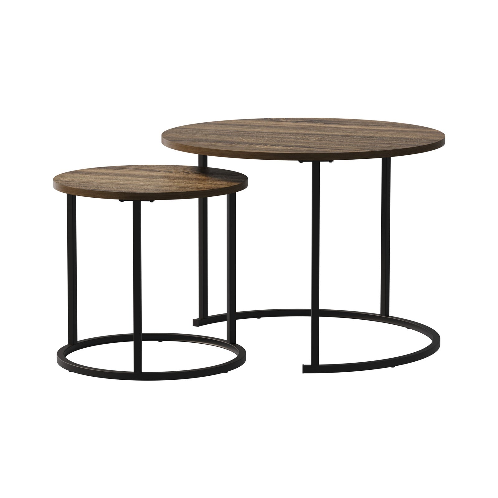 Oikiture Set of 2 Nesting Coffee Table Round Side End Tables Walnut and Black