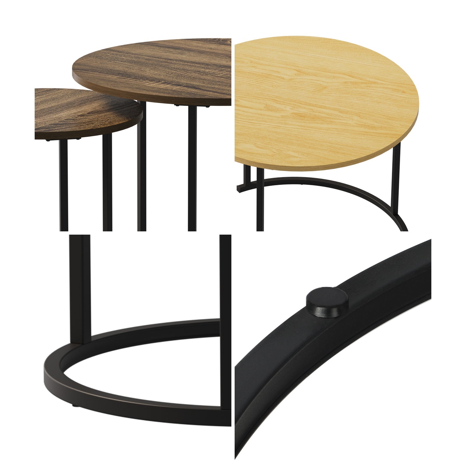 Oikiture Set of 2 Nesting Coffee Table Round Side End Tables Furniture