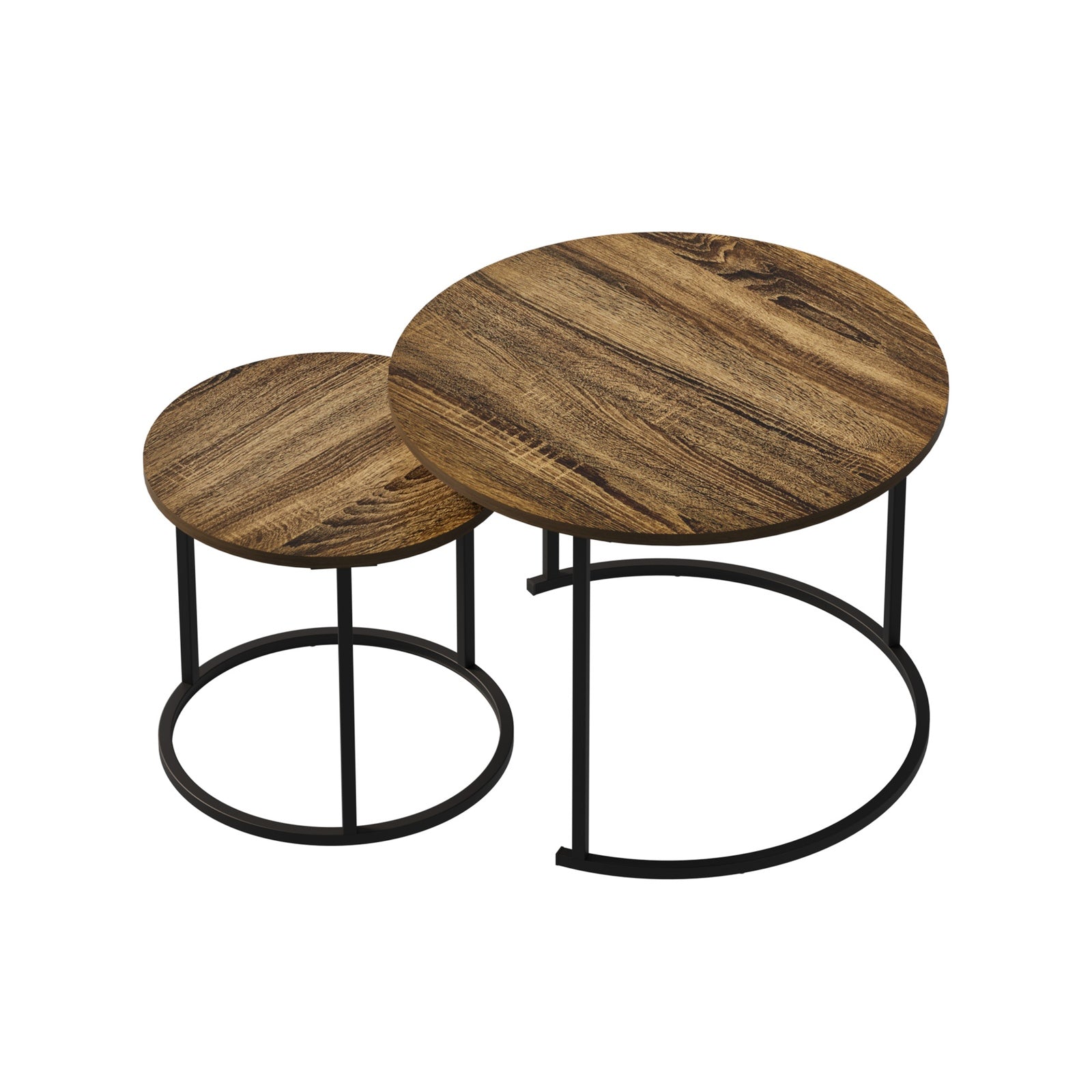 Oikiture Set of 2 Nesting Coffee Table Round Side End Tables Furniture