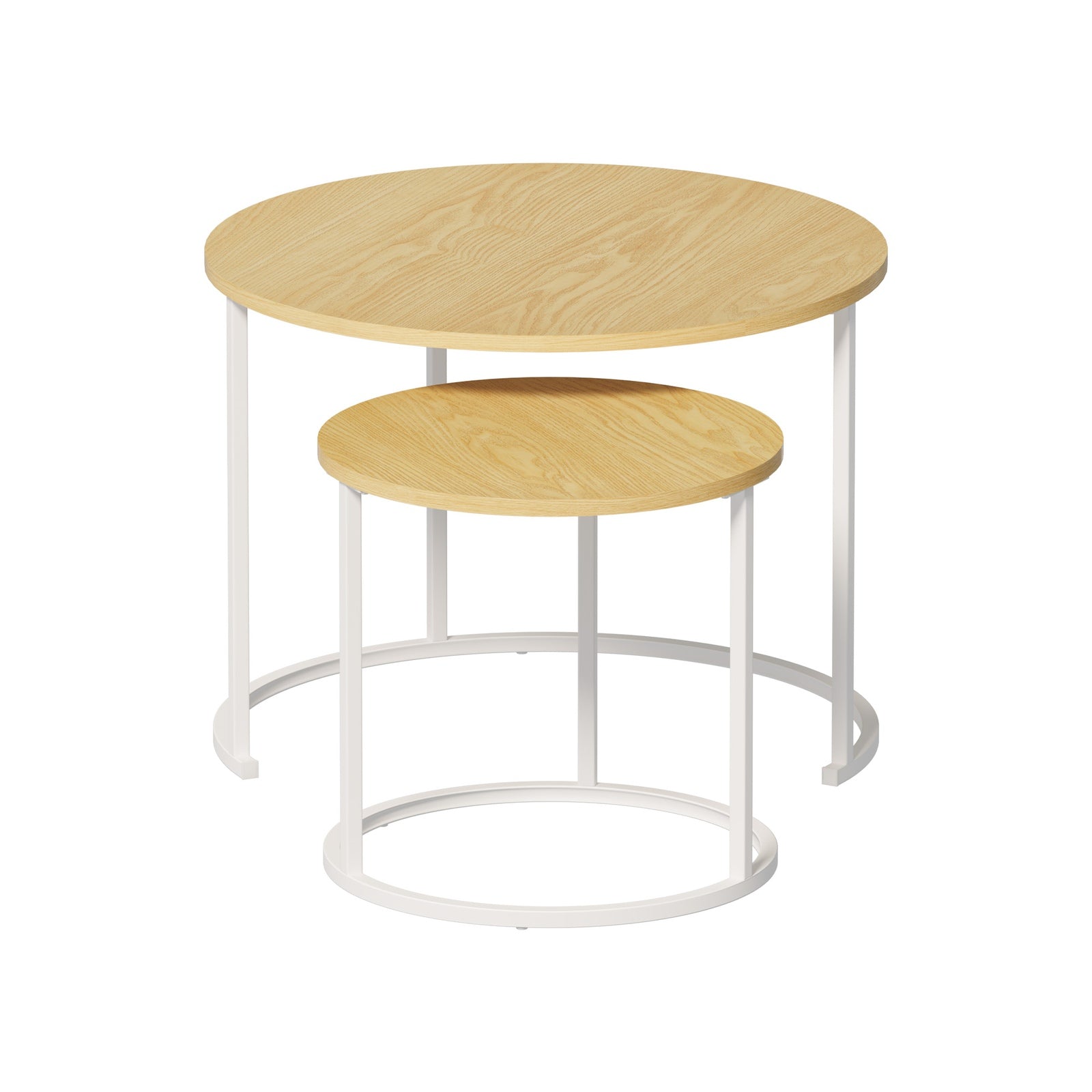 Oikiture Set of 2 Nesting Coffee Table Round Side End Tables Furniture