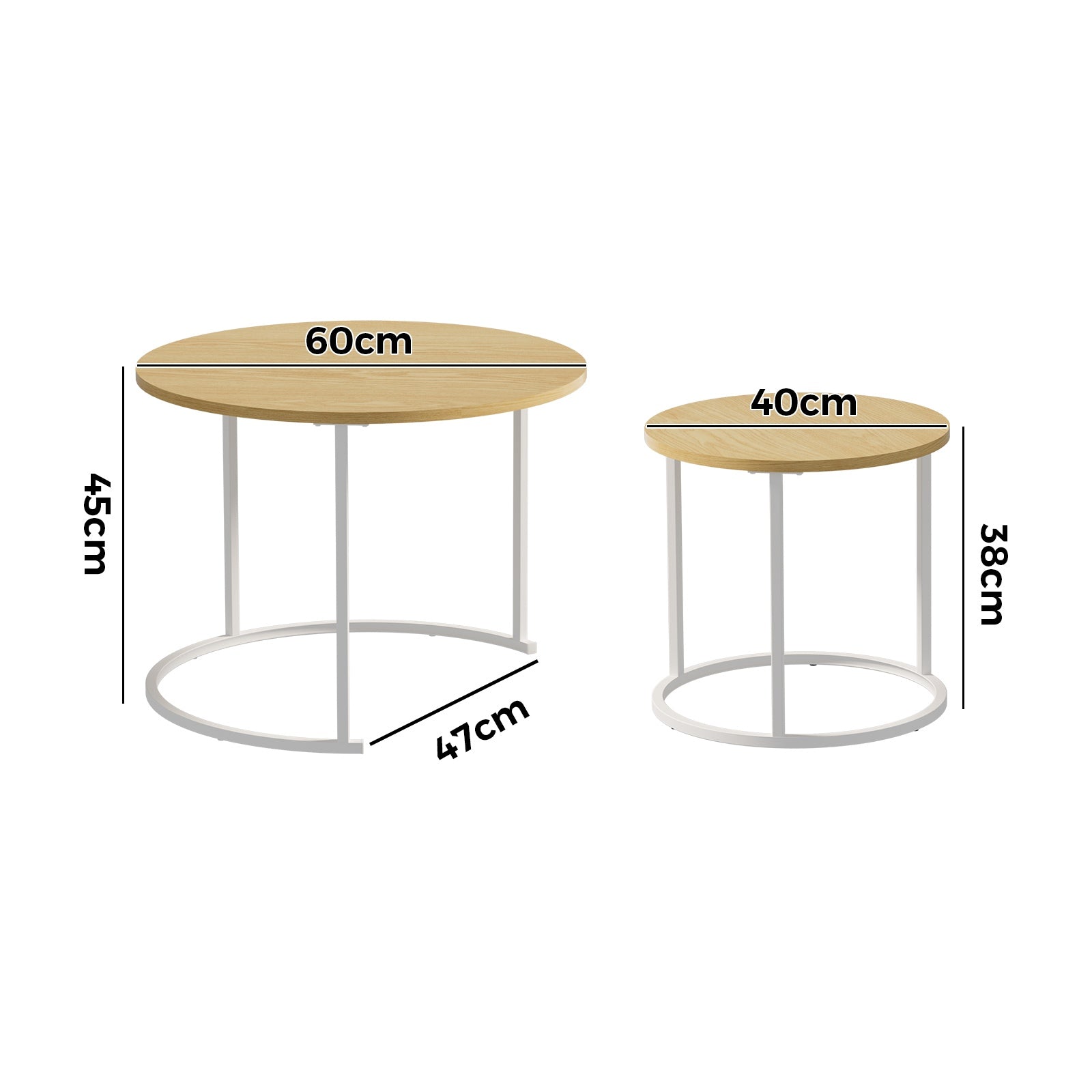 Oikiture Set of 2 Nesting Coffee Table Round Side End Tables Furniture