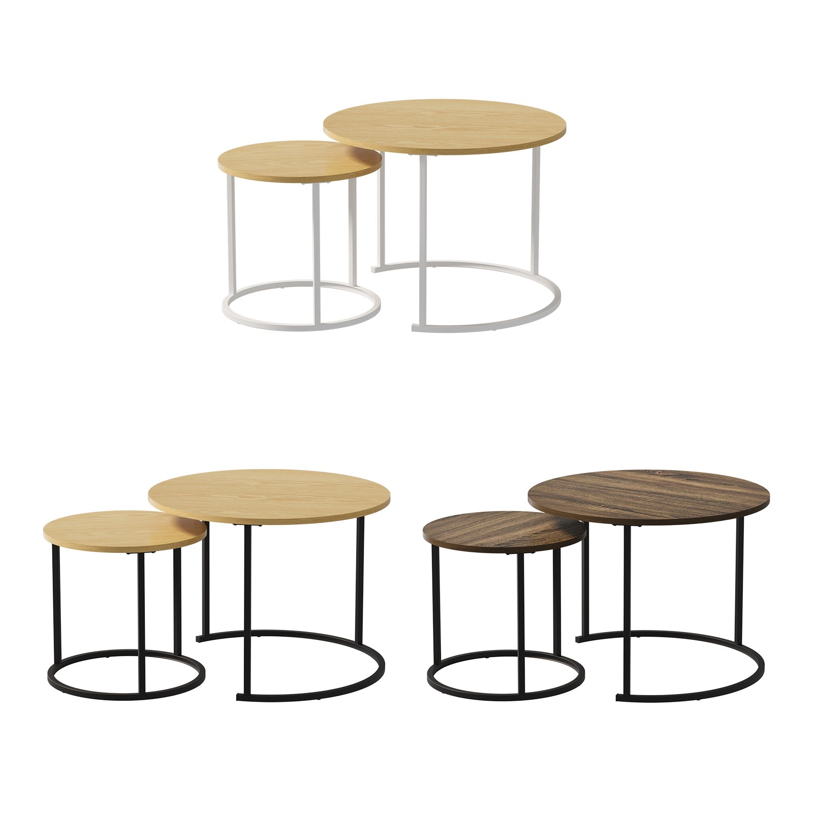 Oikiture Set of 2 Nesting Coffee Table Round Side End Tables Furniture