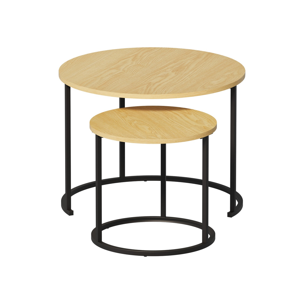 Oikiture Set of 2 Nesting Coffee Table Round Side End Tables Natural and black