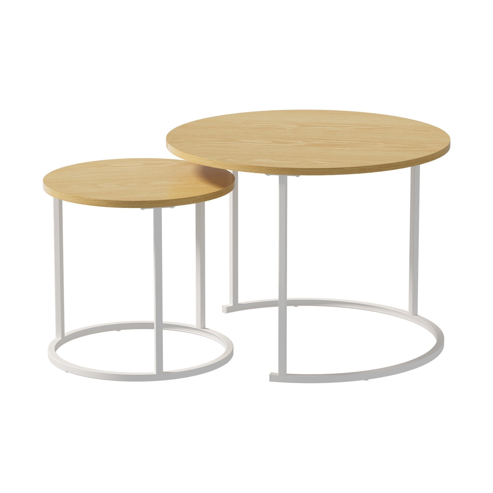 Oikiture Set of 2 Nesting Coffee Table Round Side End Tables Furniture