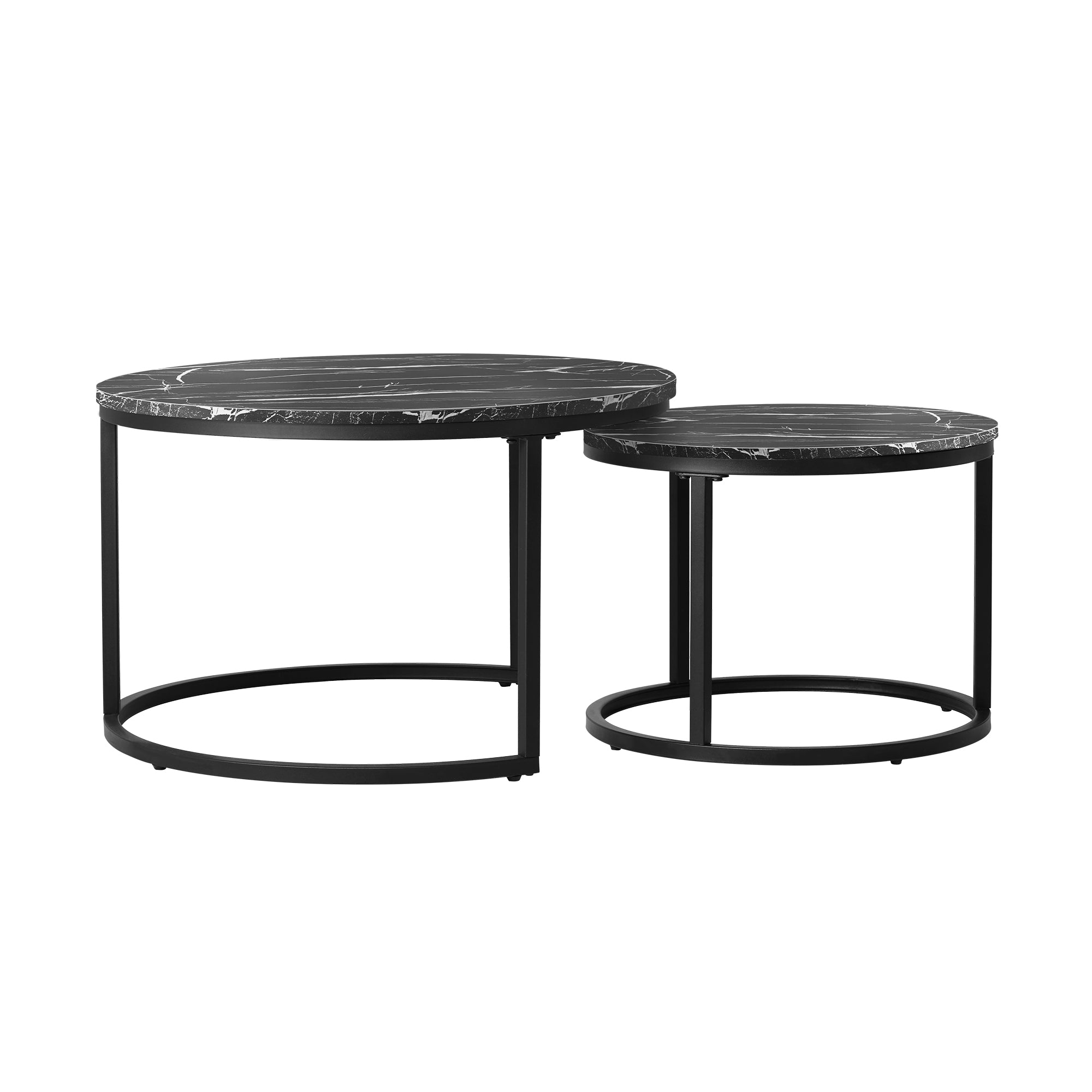 Oikiture Set of 2 Coffee Table Round Nesting Side End Table Black - Sunyee