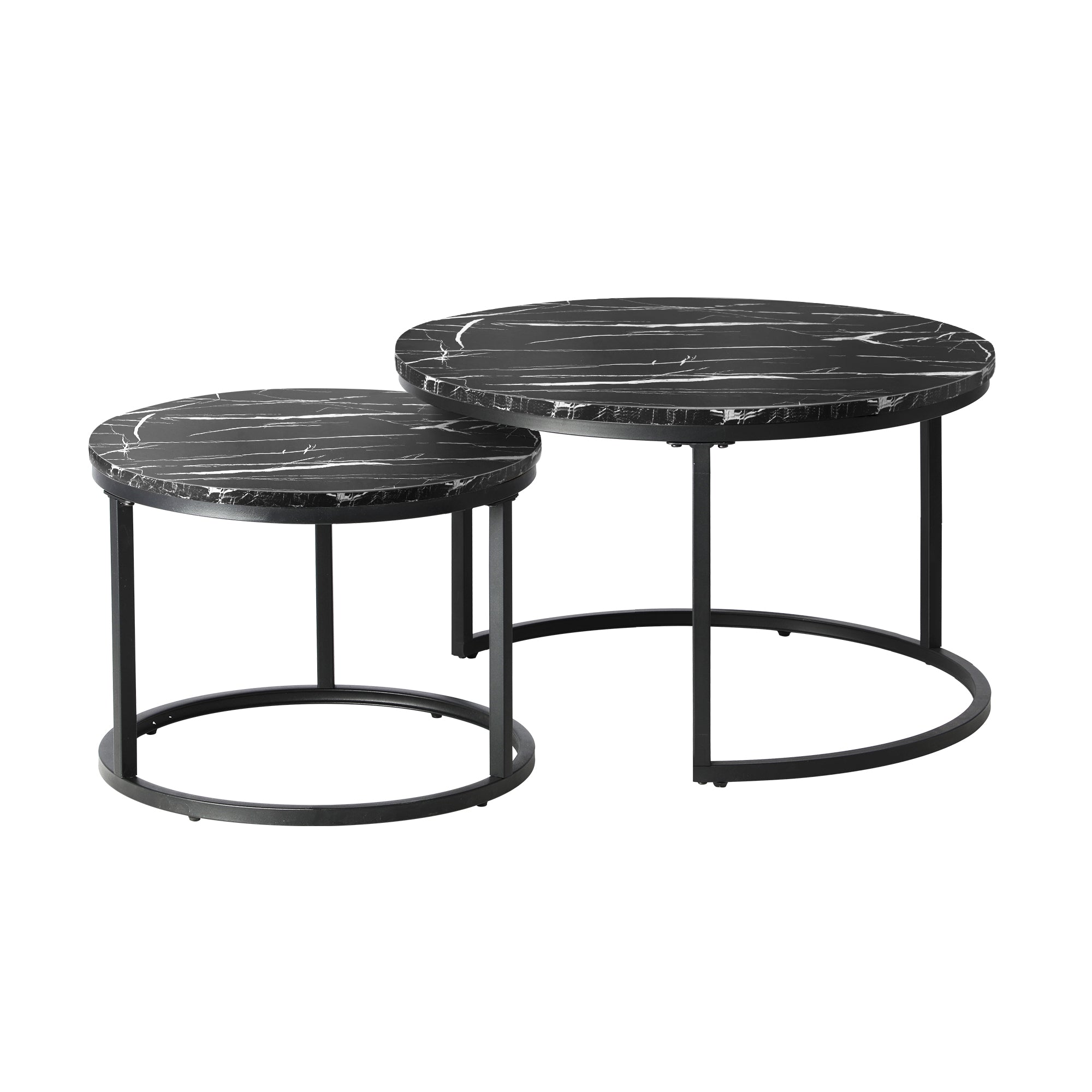 Oikiture Set of 2 Coffee Table Round Nesting Side End Table Black - Sunyee