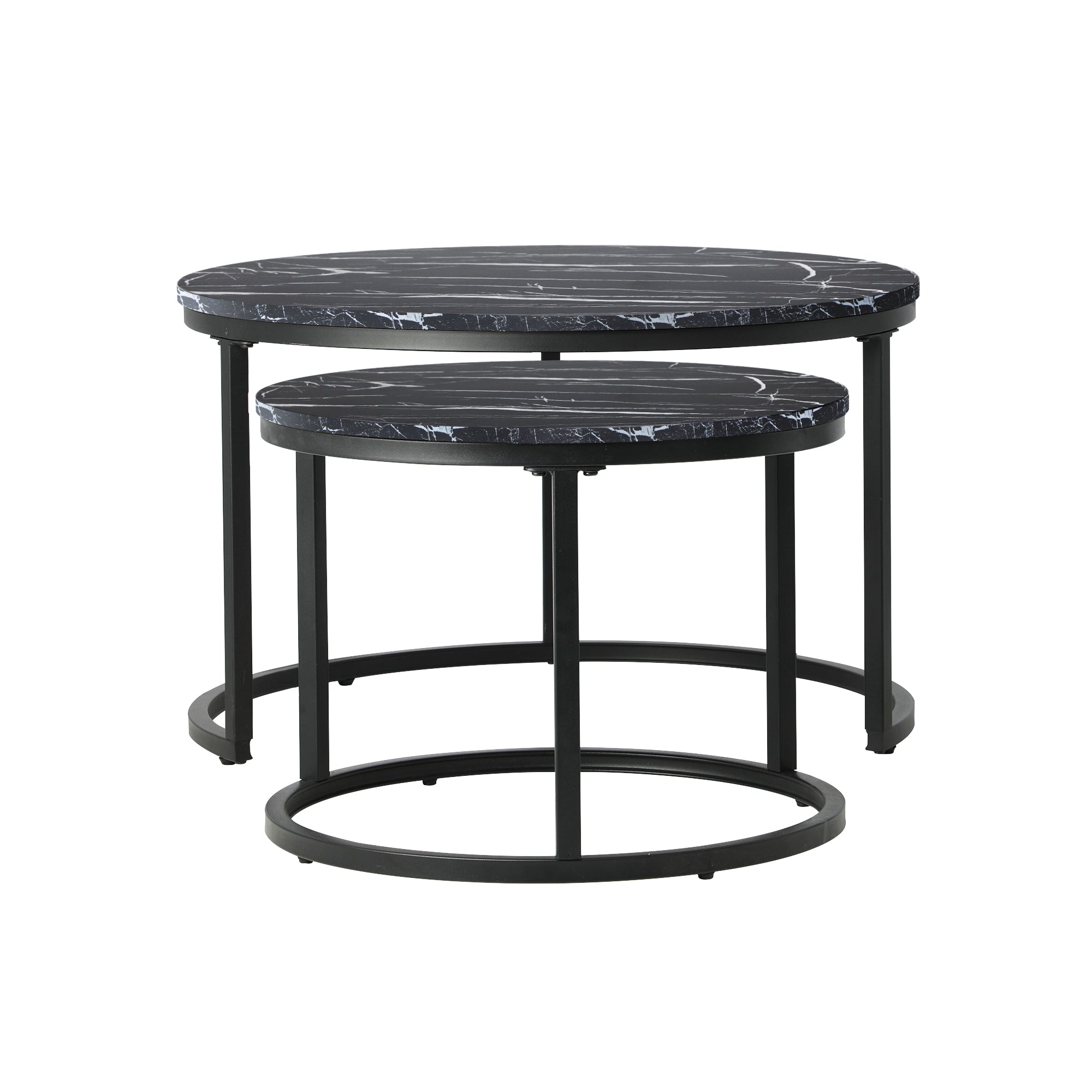 Oikiture Set of 2 Coffee Table Round Nesting Side End Table Black - Sunyee