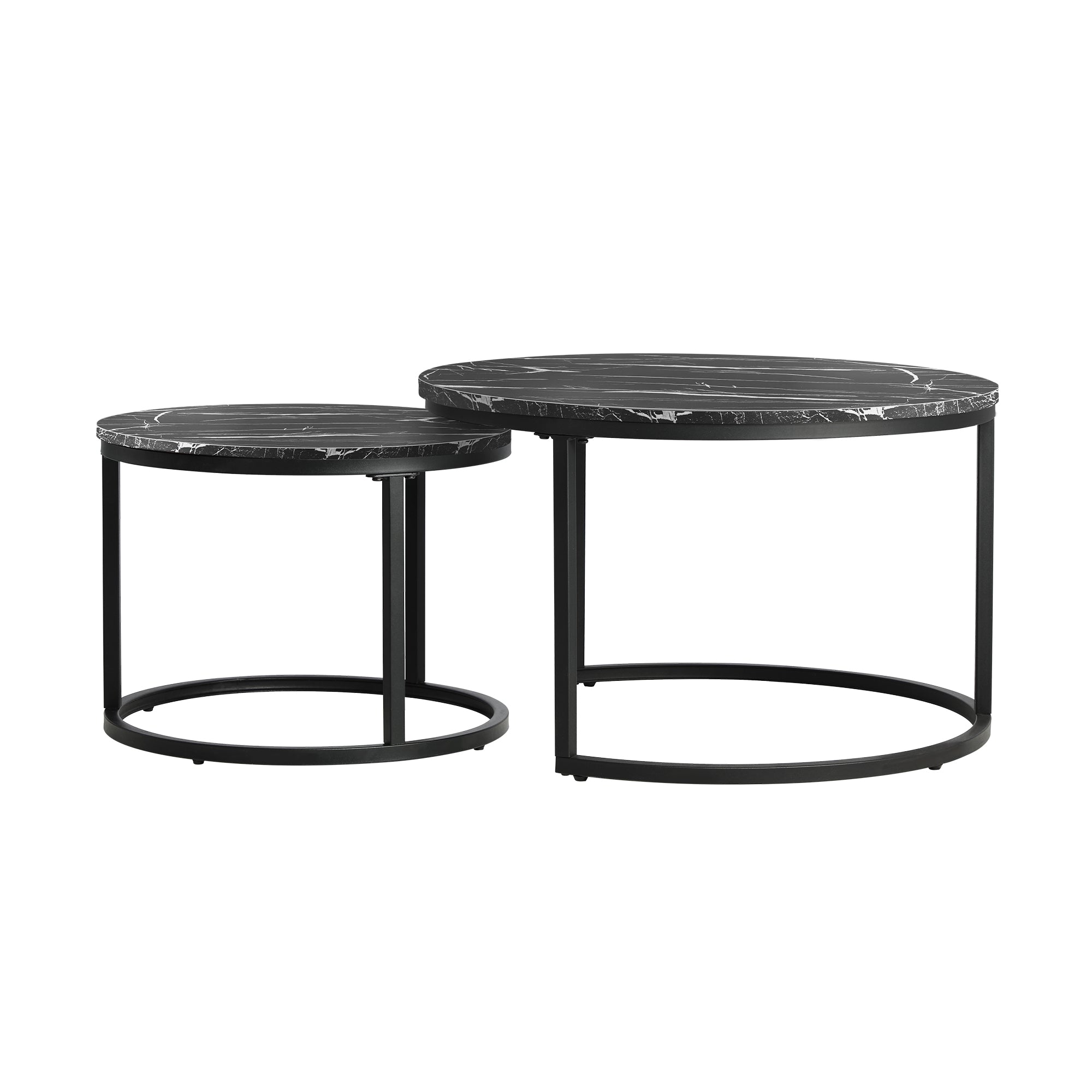 Oikiture Set of 2 Coffee Table Round Nesting Side End Table Black - Sunyee