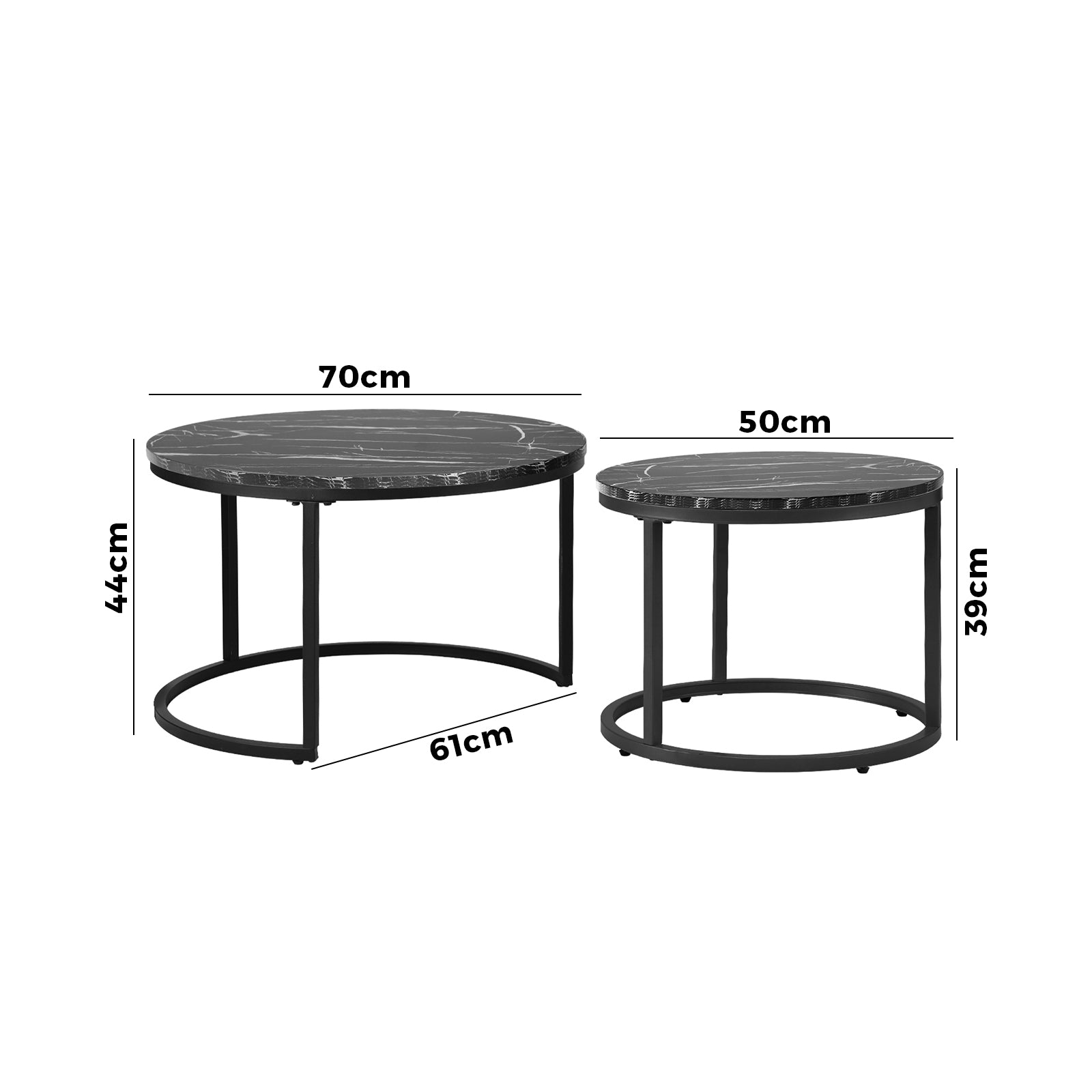 Oikiture Set of 2 Coffee Table Round Nesting Side End Table Black - Sunyee