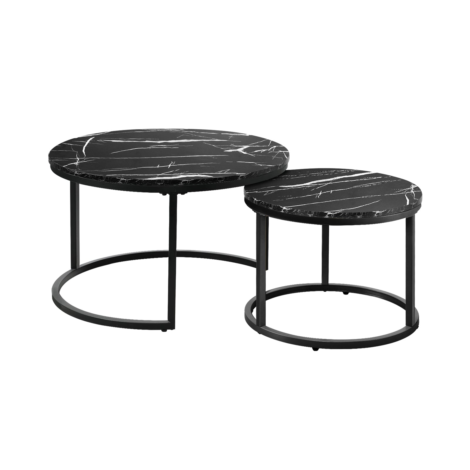 Oikiture Set of 2 Coffee Table Round Nesting Side End Table Black - Sunyee