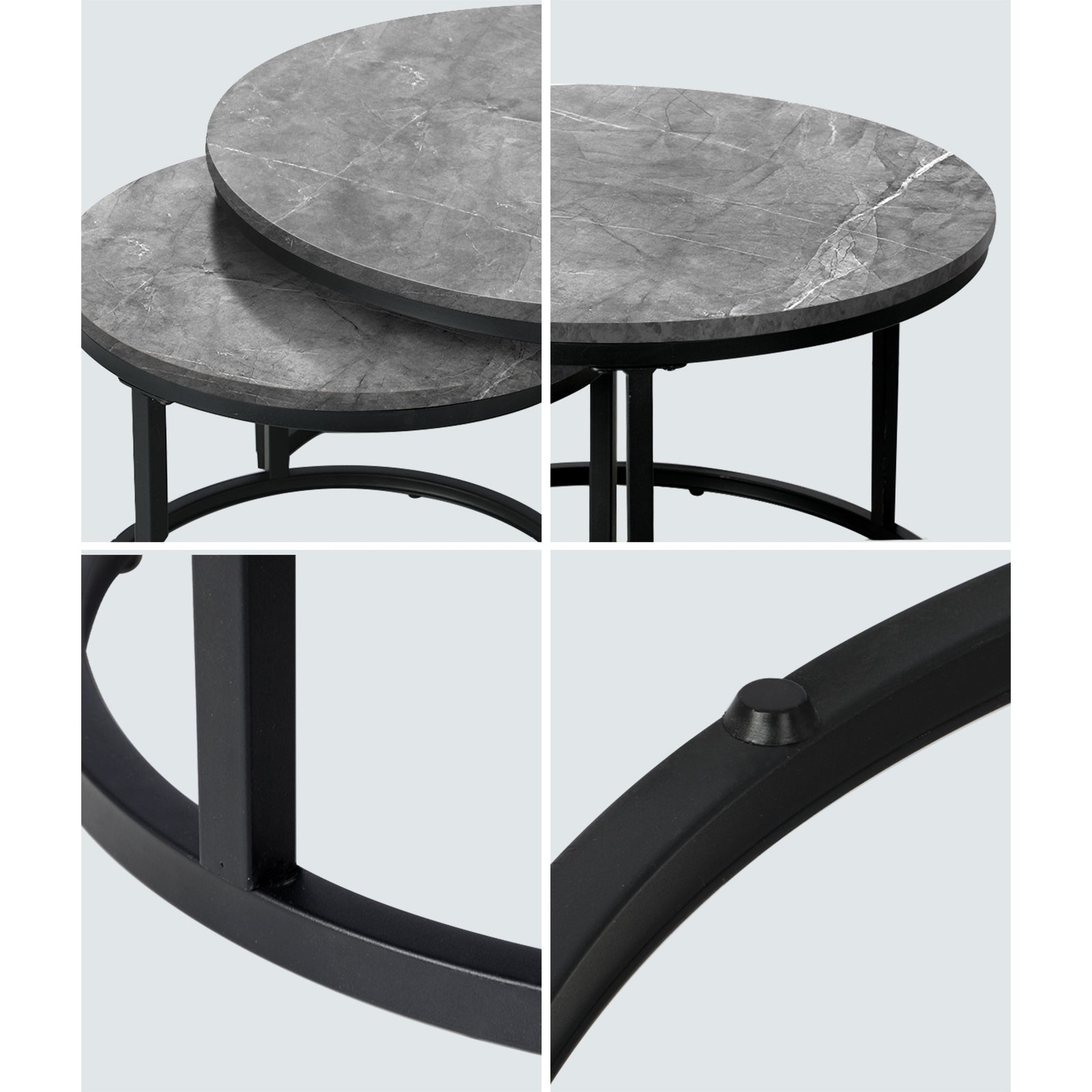 Oikiture Set of 2 Coffee Table Round Marble Nesting Side End Table Grey & Black - Sunyee