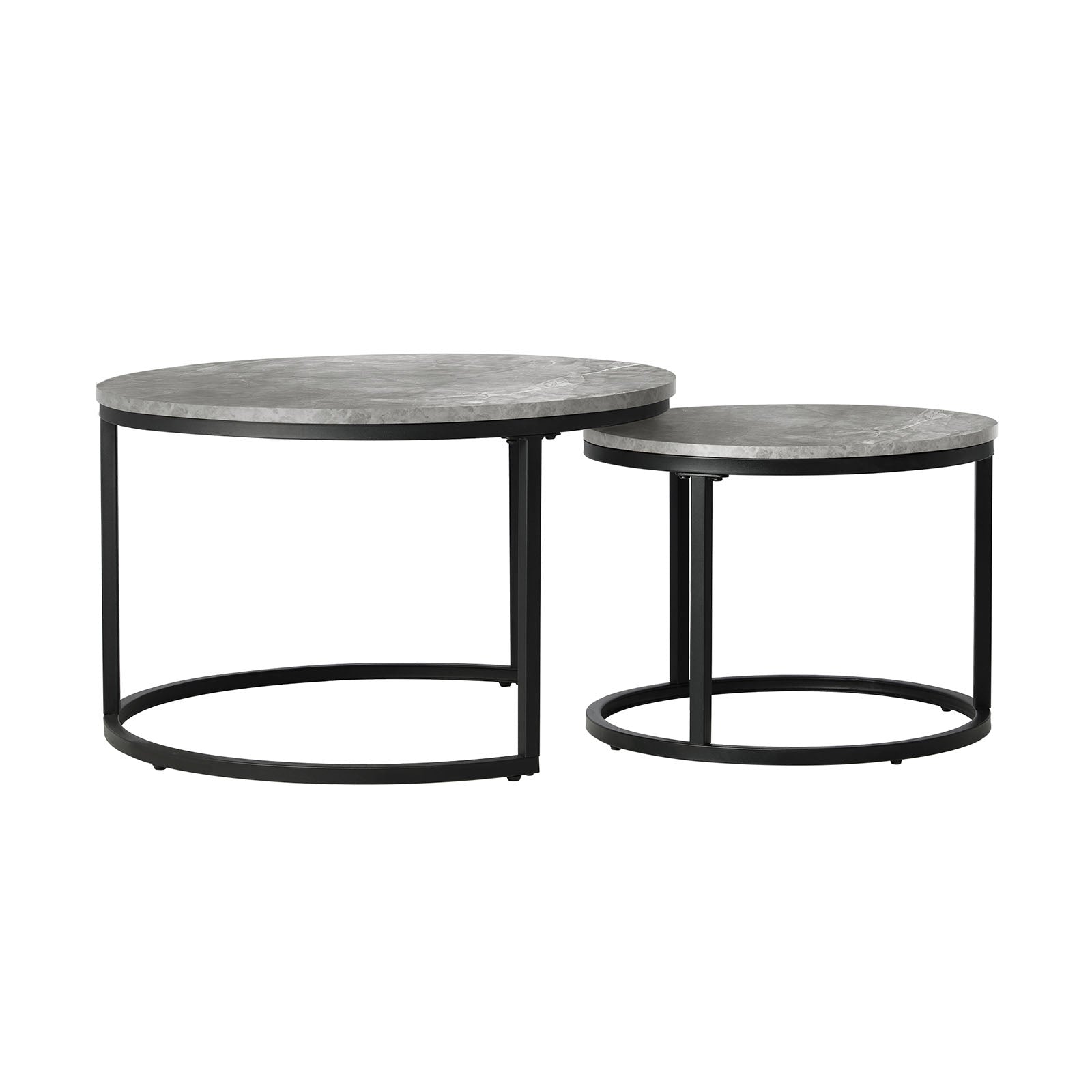 Oikiture Set of 2 Coffee Table Round Marble Nesting Side End Table Grey & Black - Sunyee