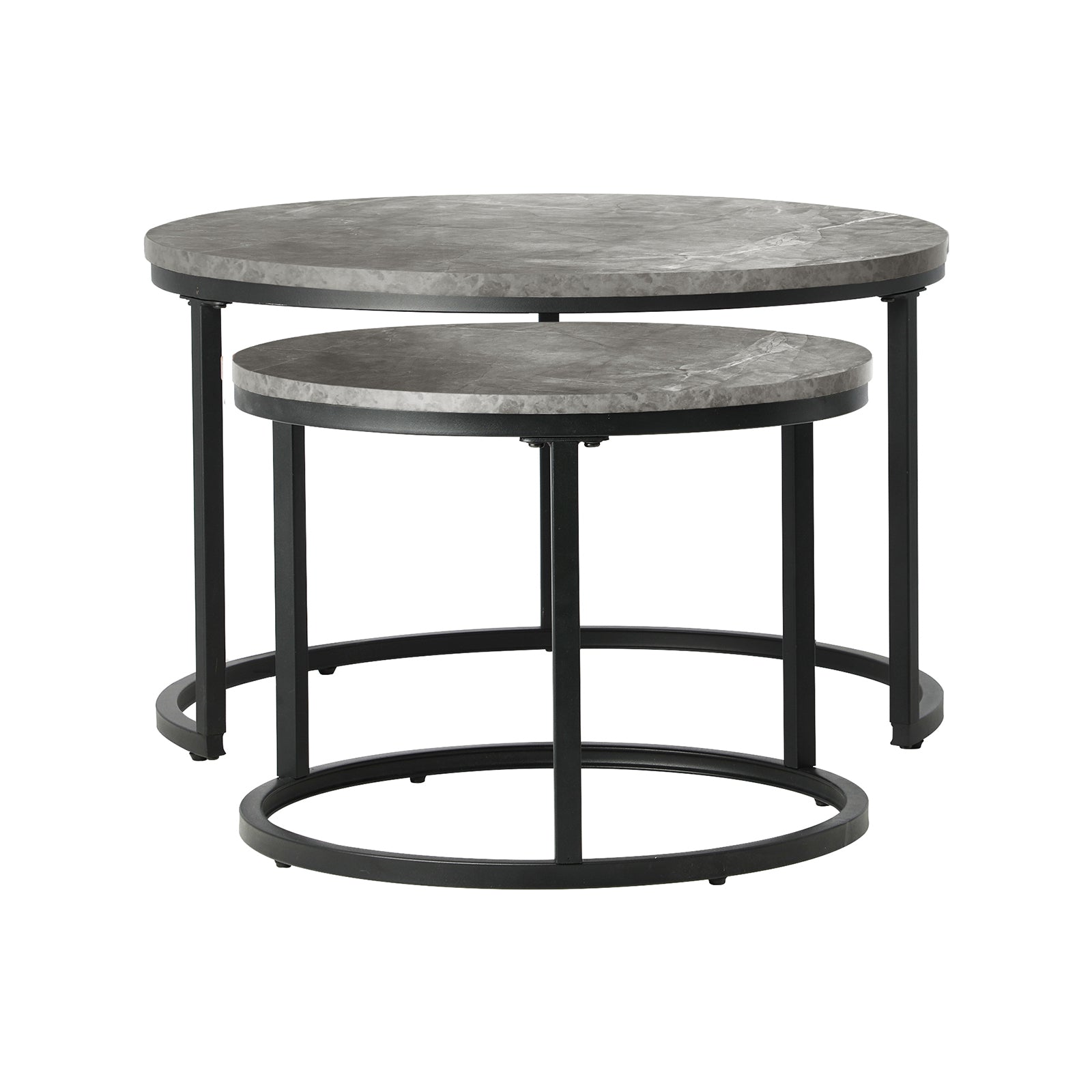 Oikiture Set of 2 Coffee Table Round Marble Nesting Side End Table Grey & Black - Sunyee