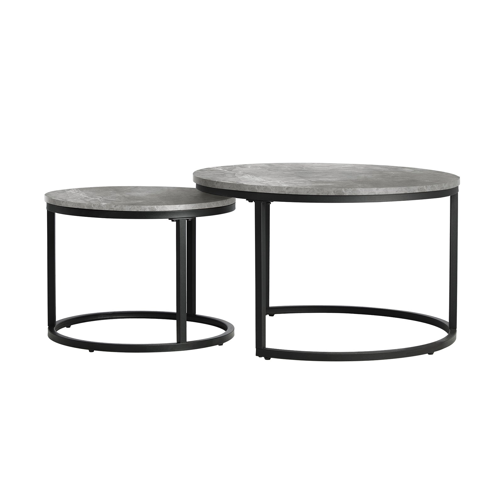 Oikiture Set of 2 Coffee Table Round Marble Nesting Side End Table Grey & Black - Sunyee